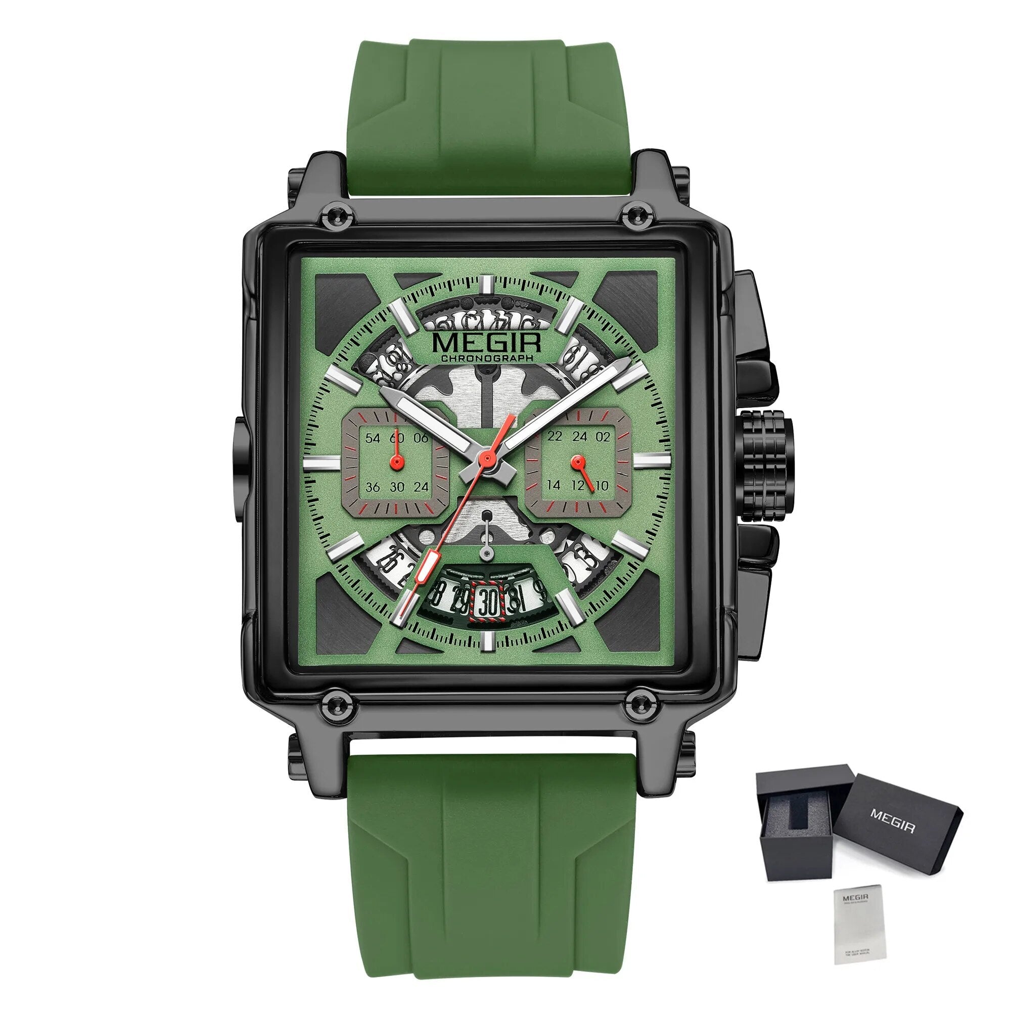 MEGIR Top Brand Men Watches Fashion Sport Military Chronograph Luminous Square Silicone Band Quartz Wristwatch Relogio Masculino-15