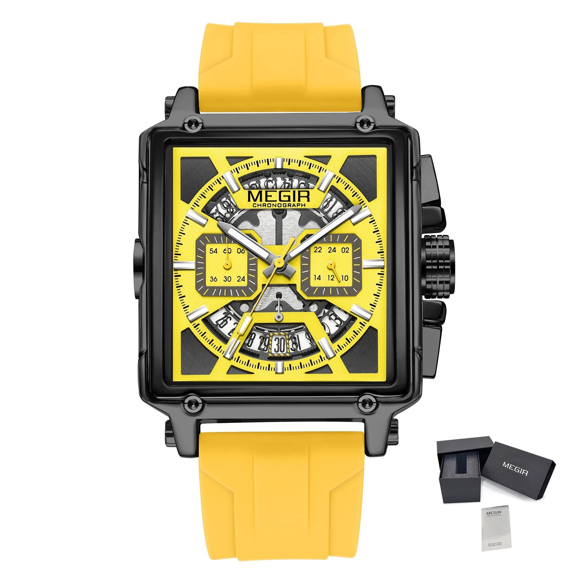 MEGIR Top Brand Men Watches Fashion Sport Military Chronograph Luminous Square Silicone Band Quartz Wristwatch Relogio Masculino-17