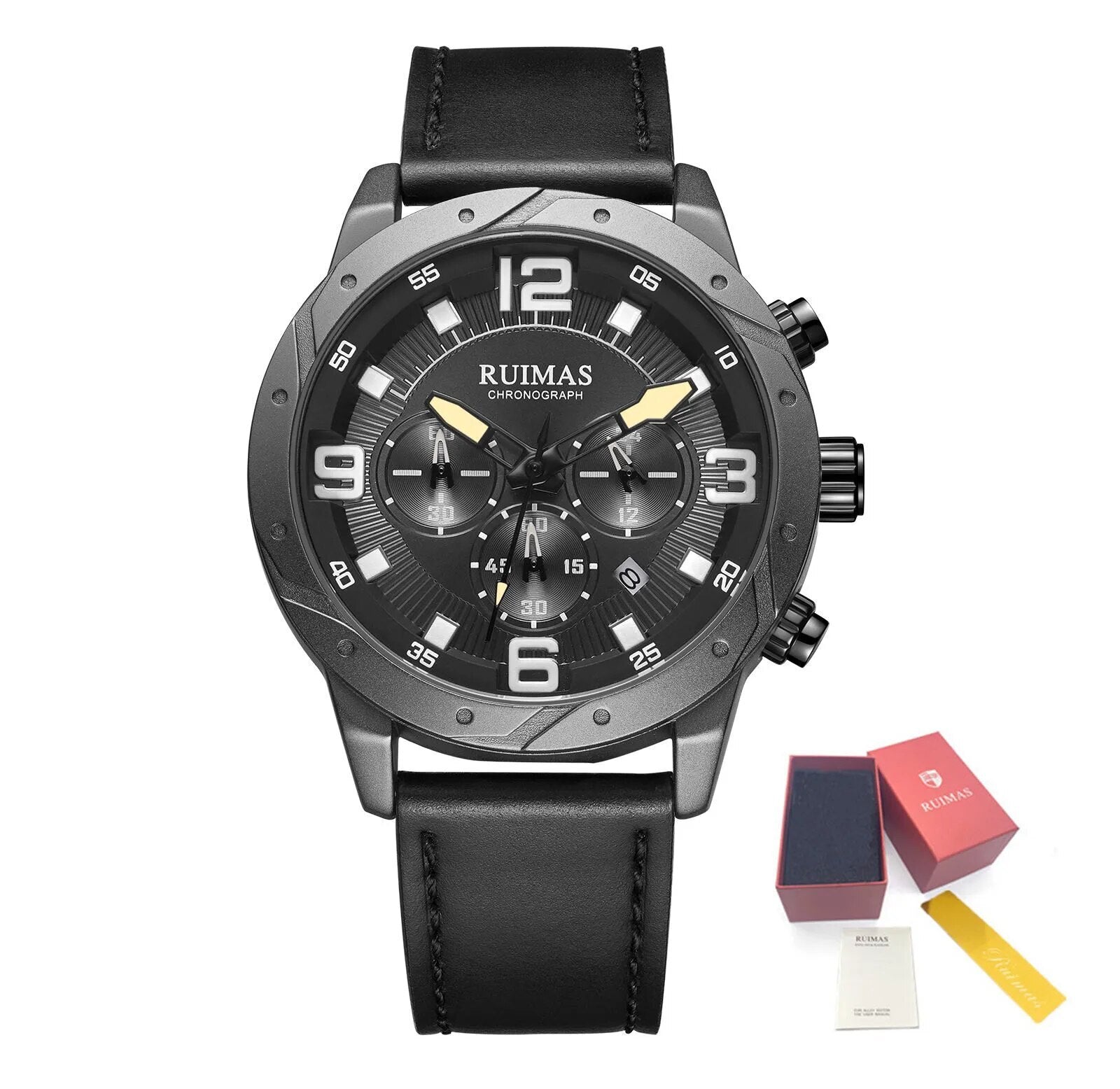 RUIMAS Relogio Masculino Fashion Men Quartz Watch Leather Sport Military Wristwatch Waterproof Clock with Auto Date-19