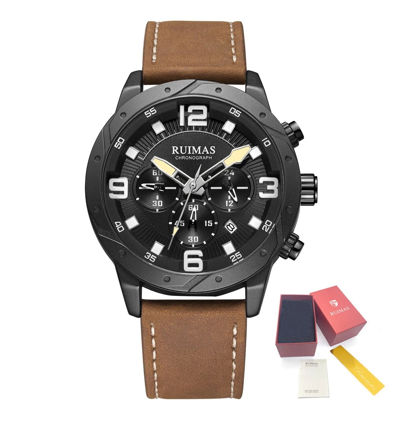 RUIMAS Relogio Masculino Fashion Men Quartz Watch Leather Sport Military Wristwatch Waterproof Clock with Auto Date-16