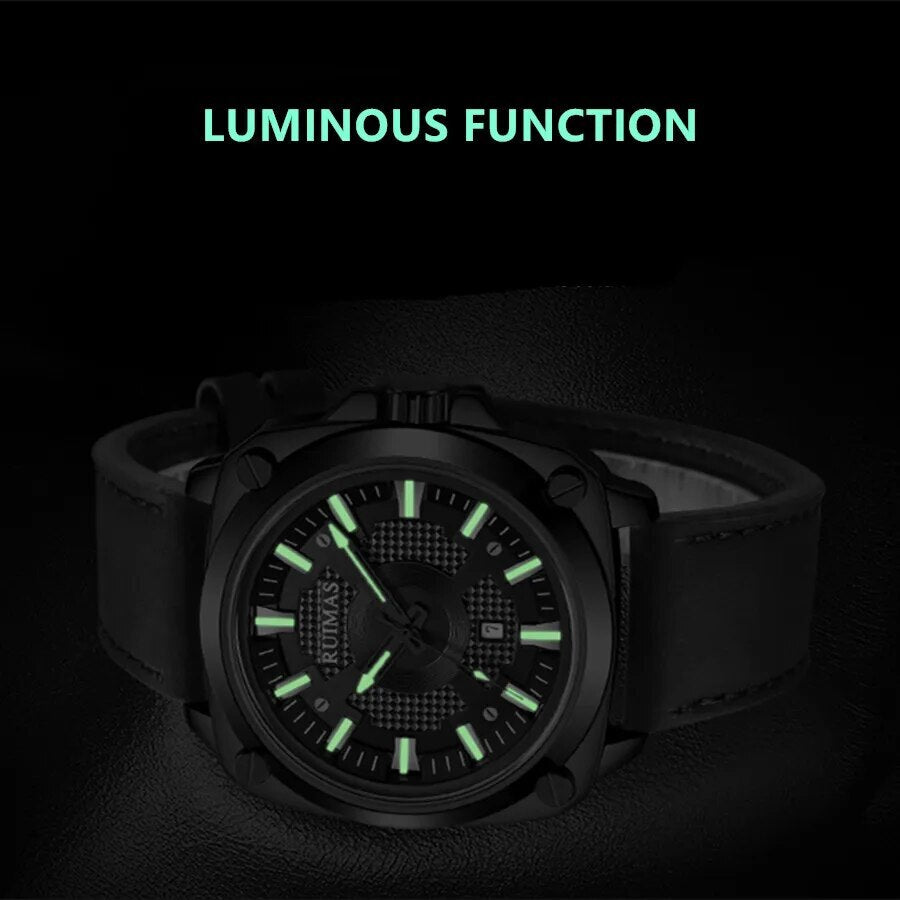 RUIMAS Top Brand Fashion Sports Quartz Wrist Watches for Men Waterproof Luminous Leather Band Relogio Masculino with Auto Date-5