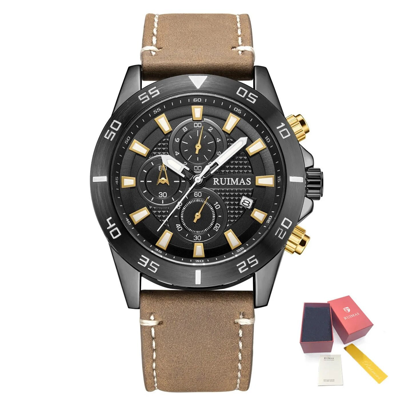 RUIMAS Luxury Brand Mens Watches Quartz Leather Strap Wristwatch Waterproof Clock Sports Large Dial Watch Auto Date Montre Homme-16