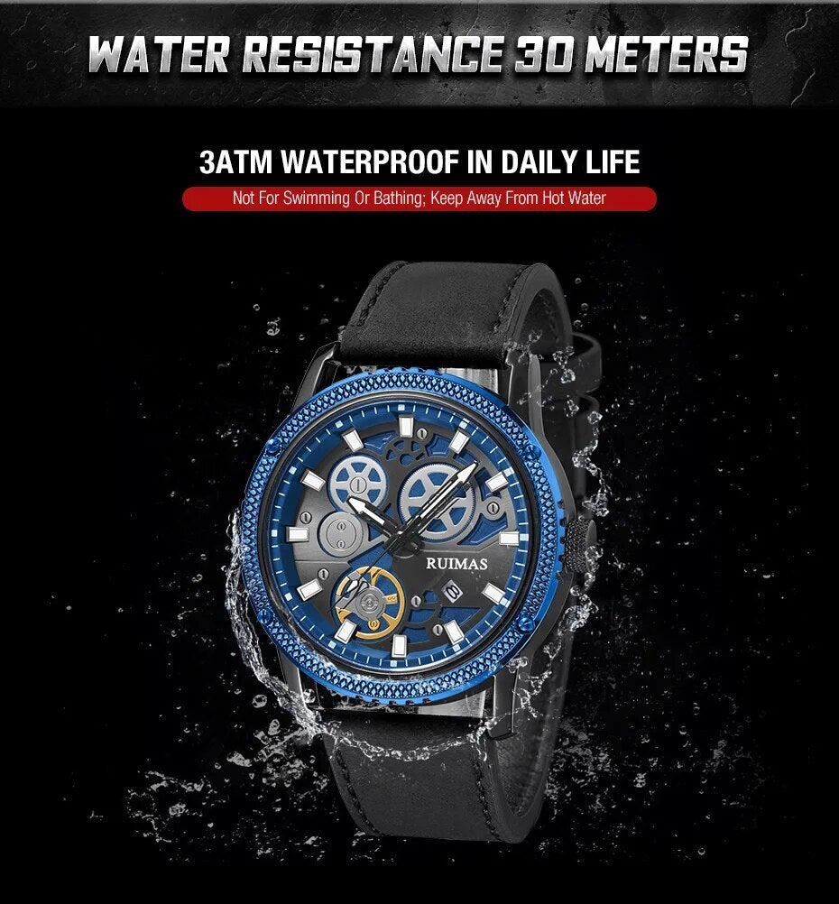 RUIMAS Relogio Masculino Luxury Leather Band Quartz Wristwatch Men Big Dial Moda Watches Waterproof Sport Military Reloj Hombre-6