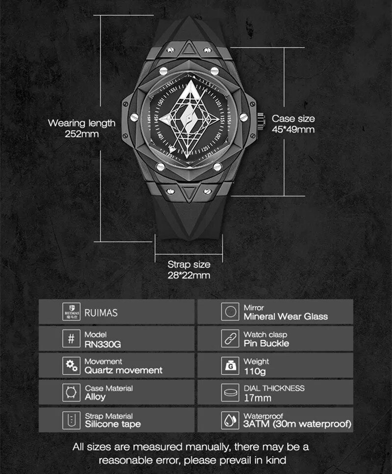 RUIMAS Brand Watches for Men Luxury Quartz Movement Sport Casual Wristwatches Unique Design Waterproof Clock Relogio Masculino-3