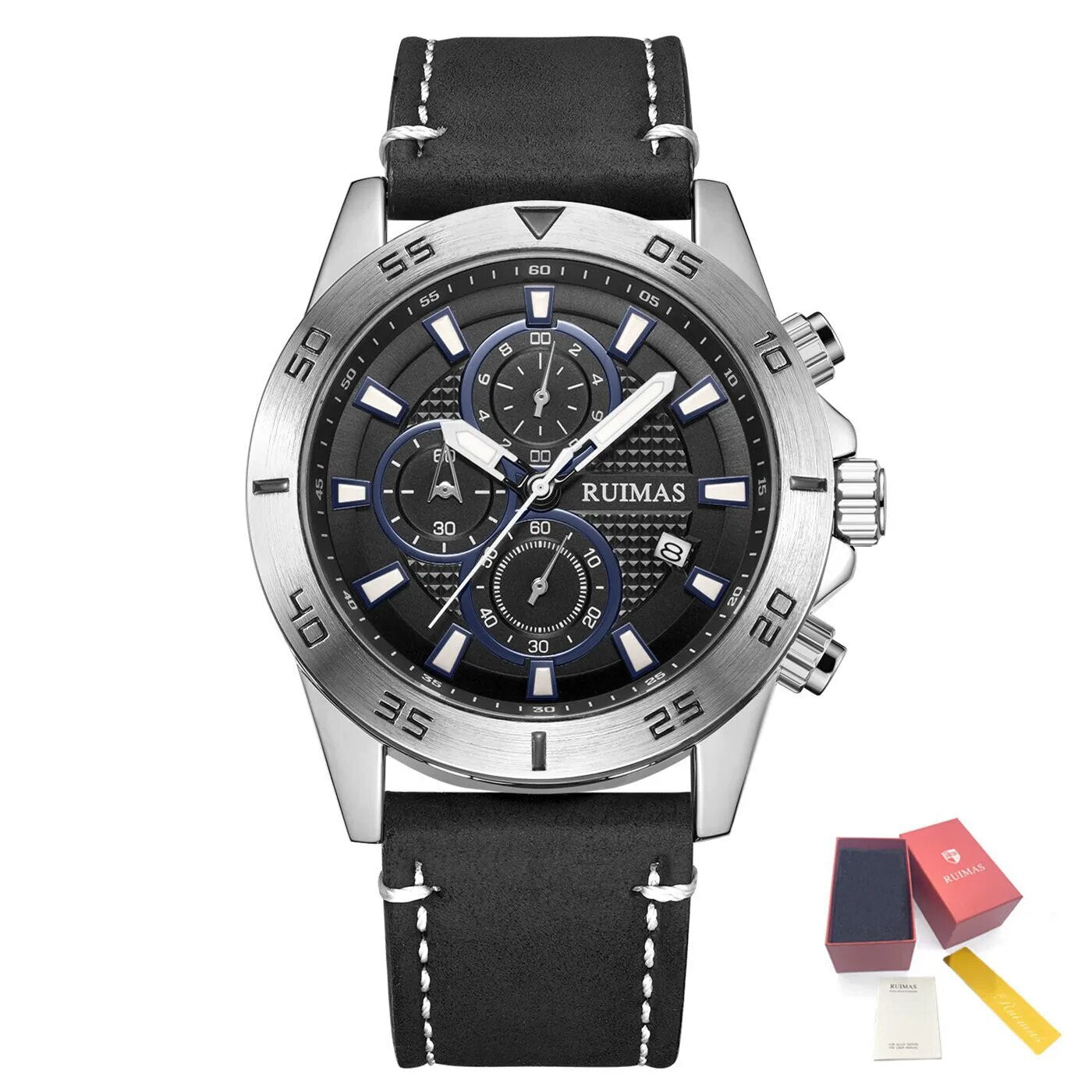 RUIMAS Luxury Brand Mens Watches Quartz Leather Strap Wristwatch Waterproof Clock Sports Large Dial Watch Auto Date Montre Homme-15