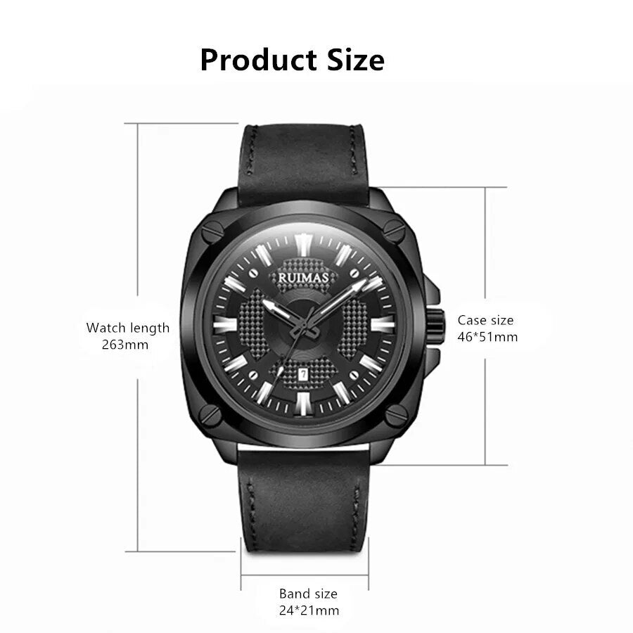 RUIMAS Top Brand Fashion Sports Quartz Wrist Watches for Men Waterproof Luminous Leather Band Relogio Masculino with Auto Date-4
