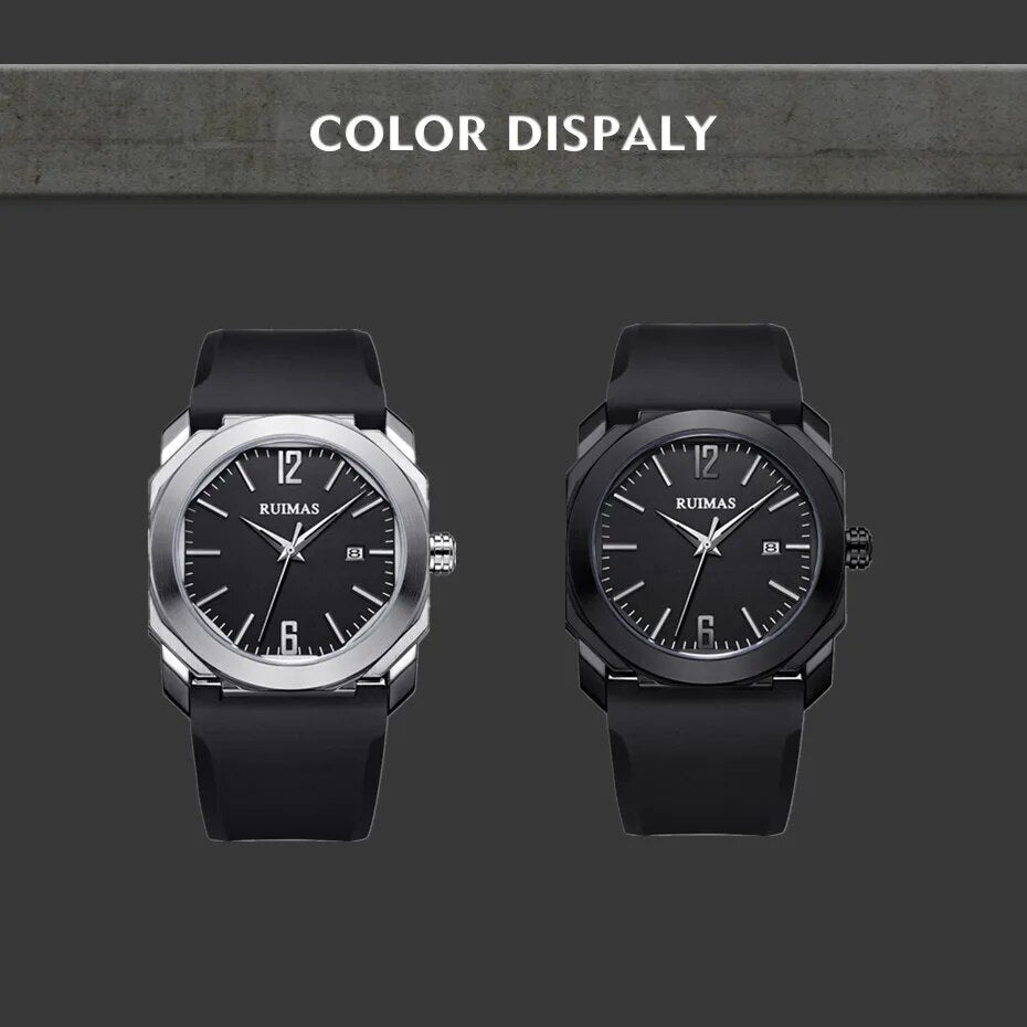 RUIMAS Luxury Silicone Band Quartz Sport Watches for Men Waterproof Calendar Casual Large Dial Wristwatch Clock Montre Homme-4