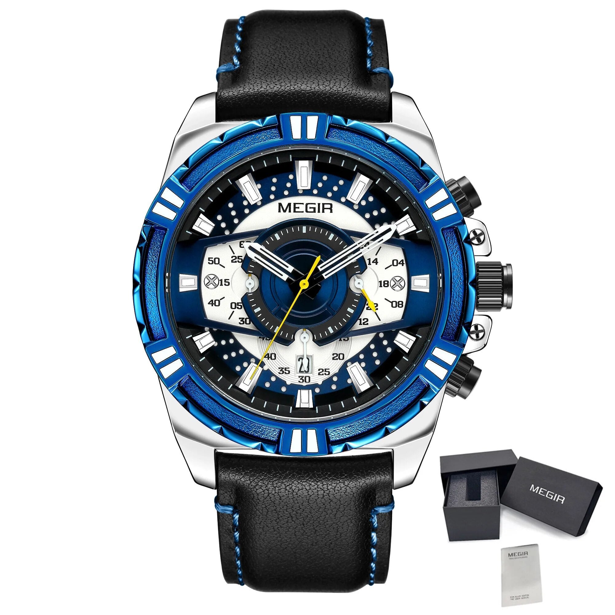 MEGIR Luxury Casual Watches for Men Fashion Leather Sports Military Wristwatch Calendar Luminous Quartz Man Clock Montre Homme-15