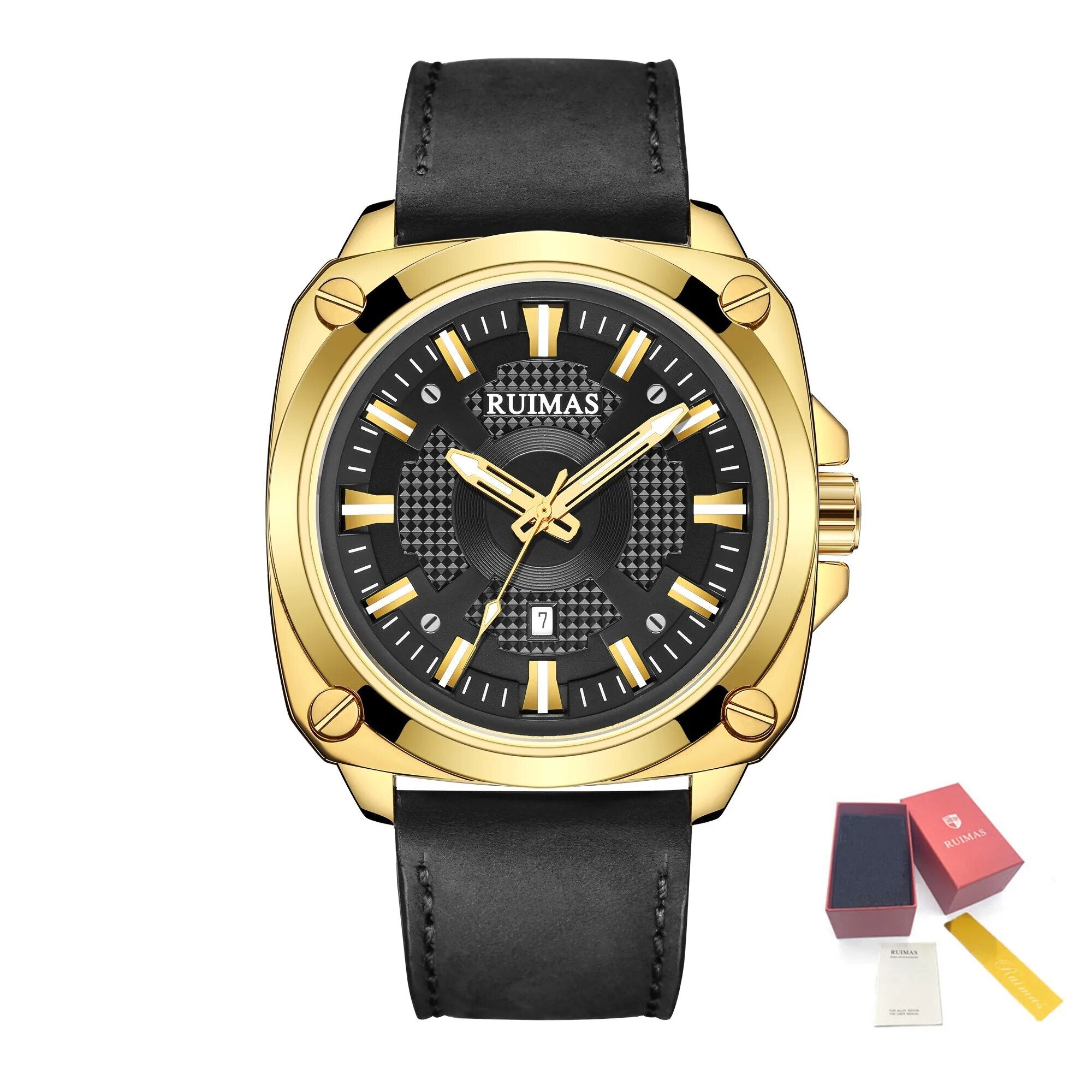 RUIMAS Top Brand Fashion Sports Quartz Wrist Watches for Men Waterproof Luminous Leather Band Relogio Masculino with Auto Date-13