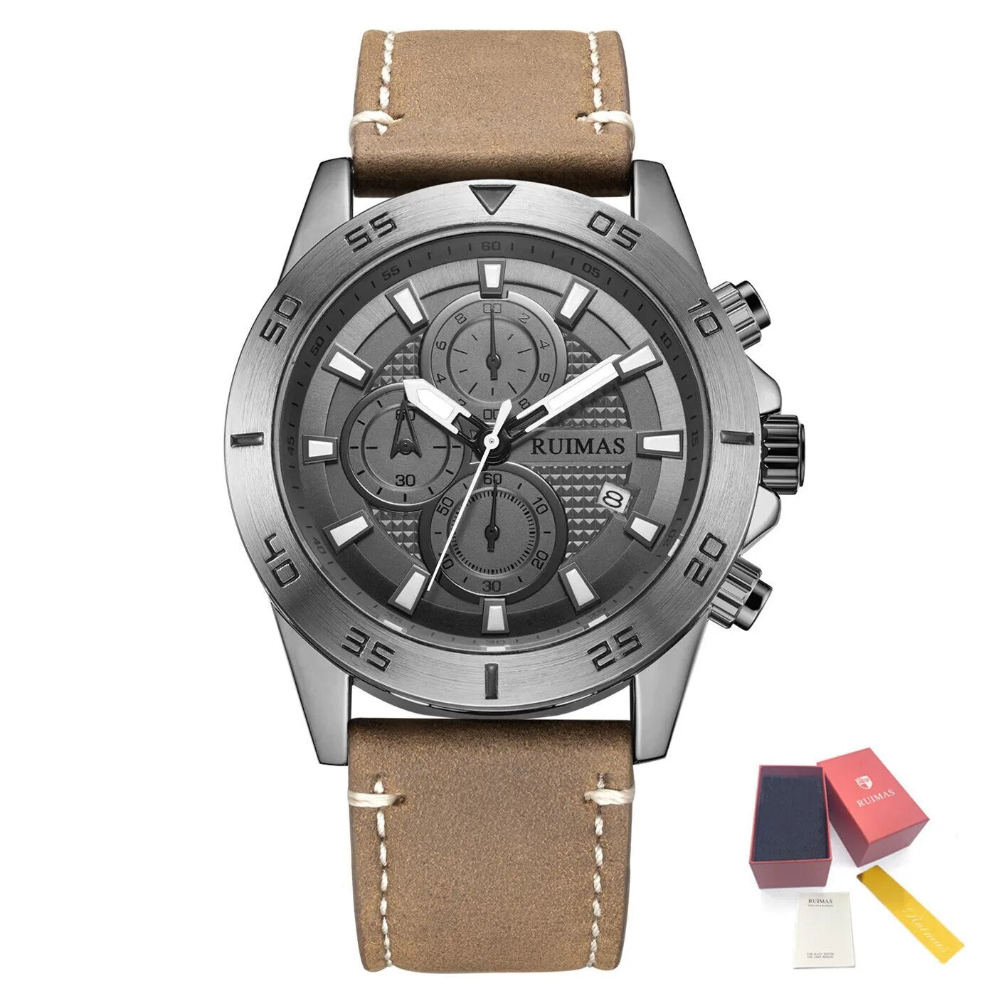 RUIMAS Luxury Brand Mens Watches Quartz Leather Strap Wristwatch Waterproof Clock Sports Large Dial Watch Auto Date Montre Homme-14