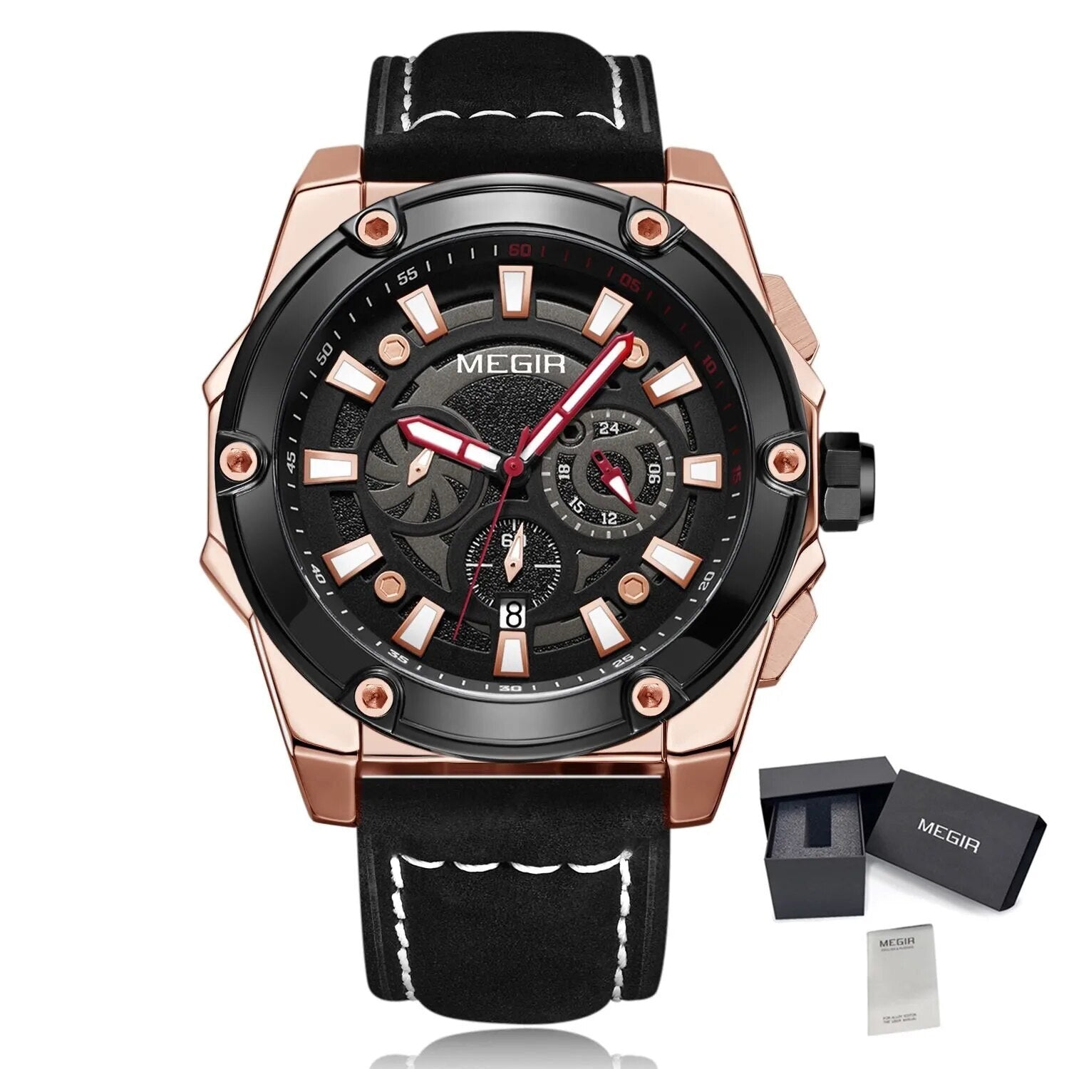 MEGIR Men's Watches Top Brand Luxury Casual Sports Wrist Watch Leather Strap Quartz Male Clock Chronograph Relogio Masculino-12