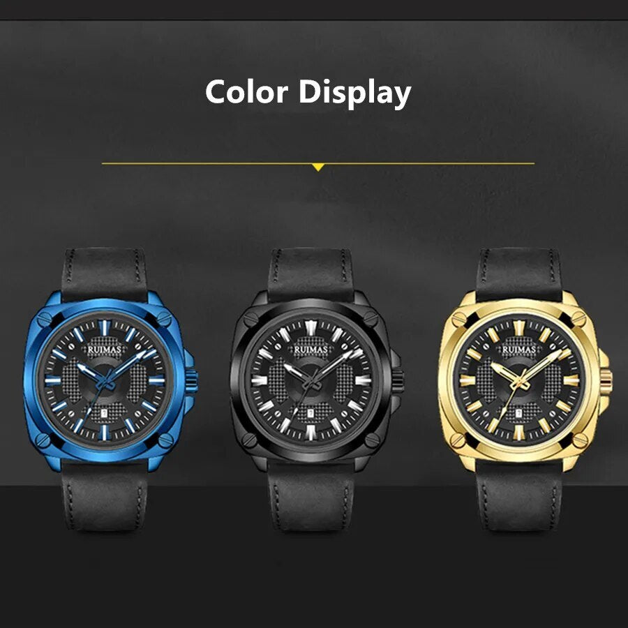 RUIMAS Top Brand Fashion Sports Quartz Wrist Watches for Men Waterproof Luminous Leather Band Relogio Masculino with Auto Date-6