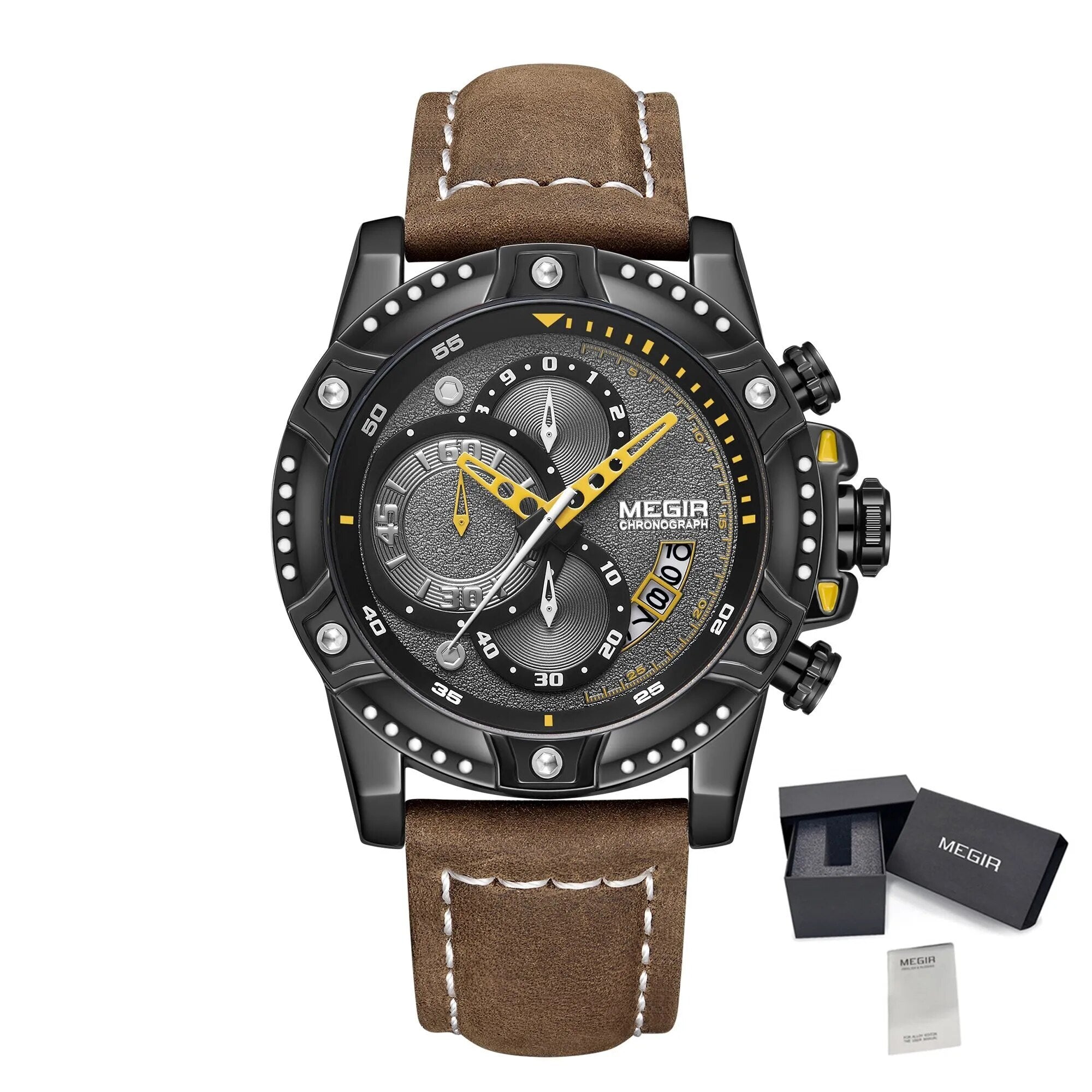 MEGIR Men Watches Luxury Brand Quartz Wristwatch Waterproof Leather Military Sport Watch Casual Clock Chronograph Reloj Hombre-12