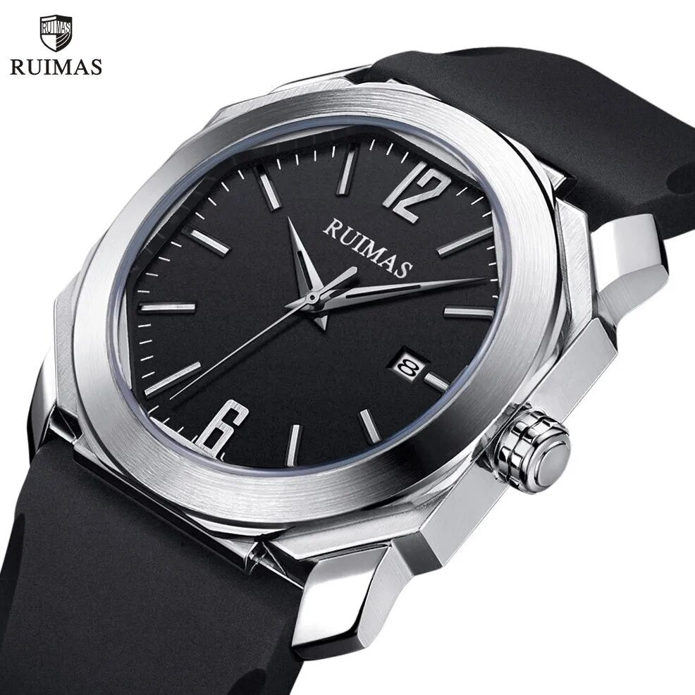 RUIMAS Luxury Silicone Band Quartz Sport Watches for Men Waterproof Calendar Casual Large Dial Wristwatch Clock Montre Homme-0