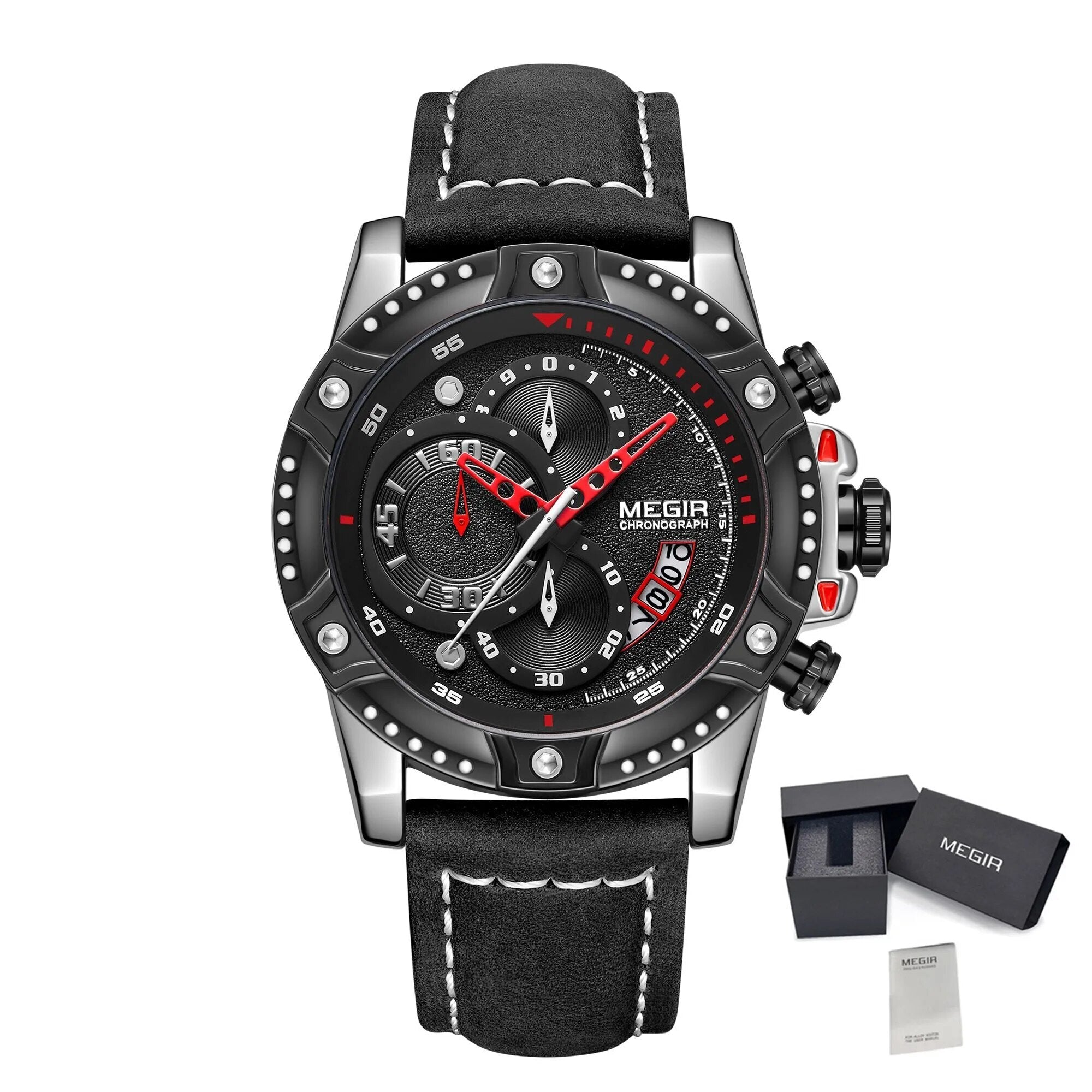 MEGIR Men Watches Luxury Brand Quartz Wristwatch Waterproof Leather Military Sport Watch Casual Clock Chronograph Reloj Hombre-13