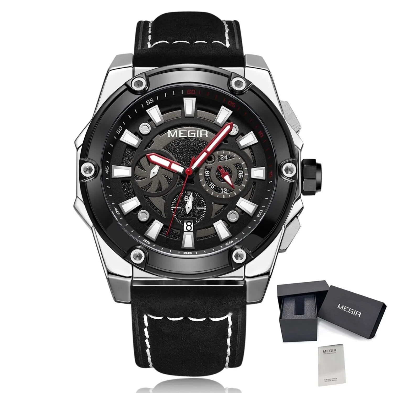 MEGIR Men's Watches Top Brand Luxury Casual Sports Wrist Watch Leather Strap Quartz Male Clock Chronograph Relogio Masculino-14