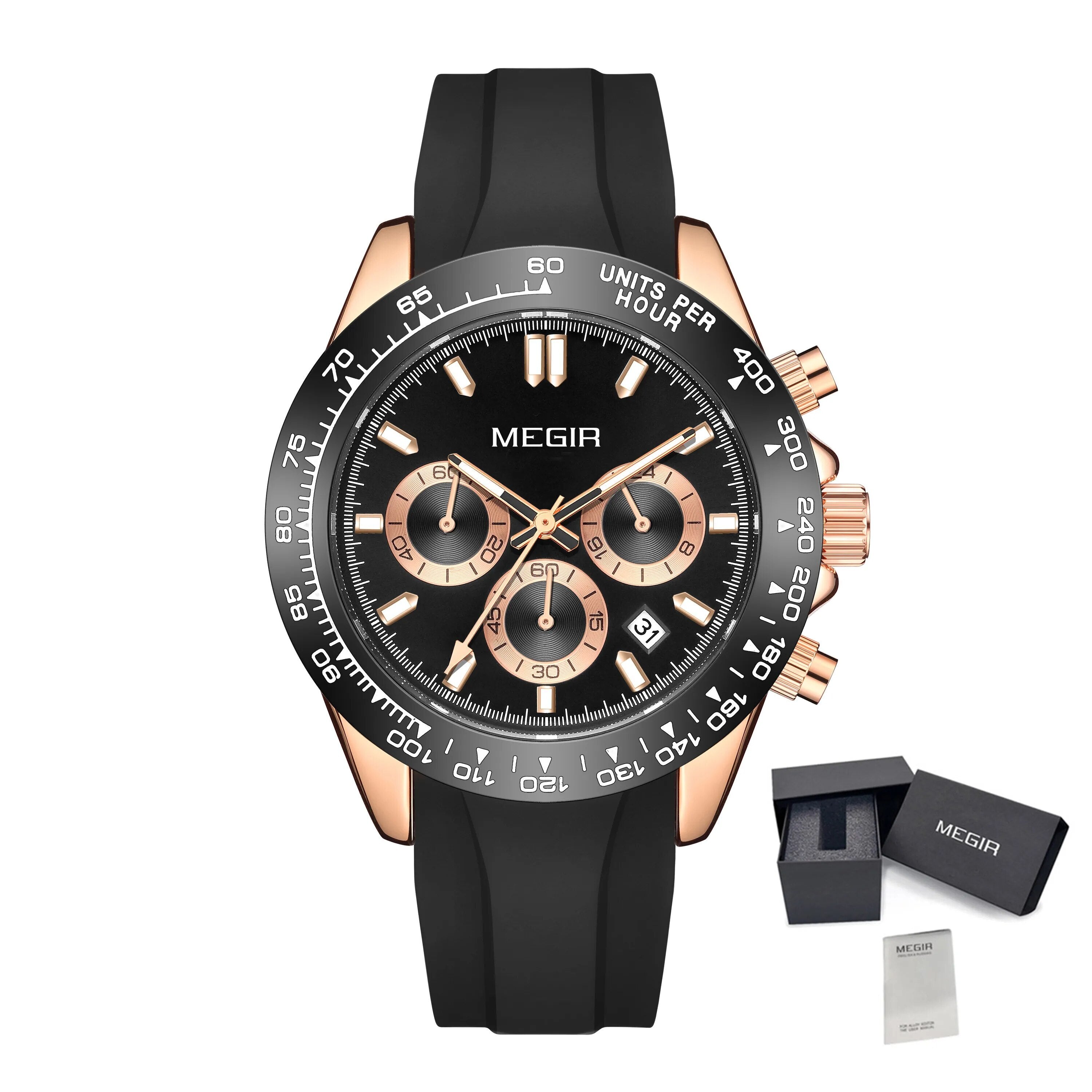 MEGIR Sports Mens Watches Top Brand Men Luxury Military Quartz Watch Silicone Luminous Chronograph Man Clock Wrist Watch 8104-13