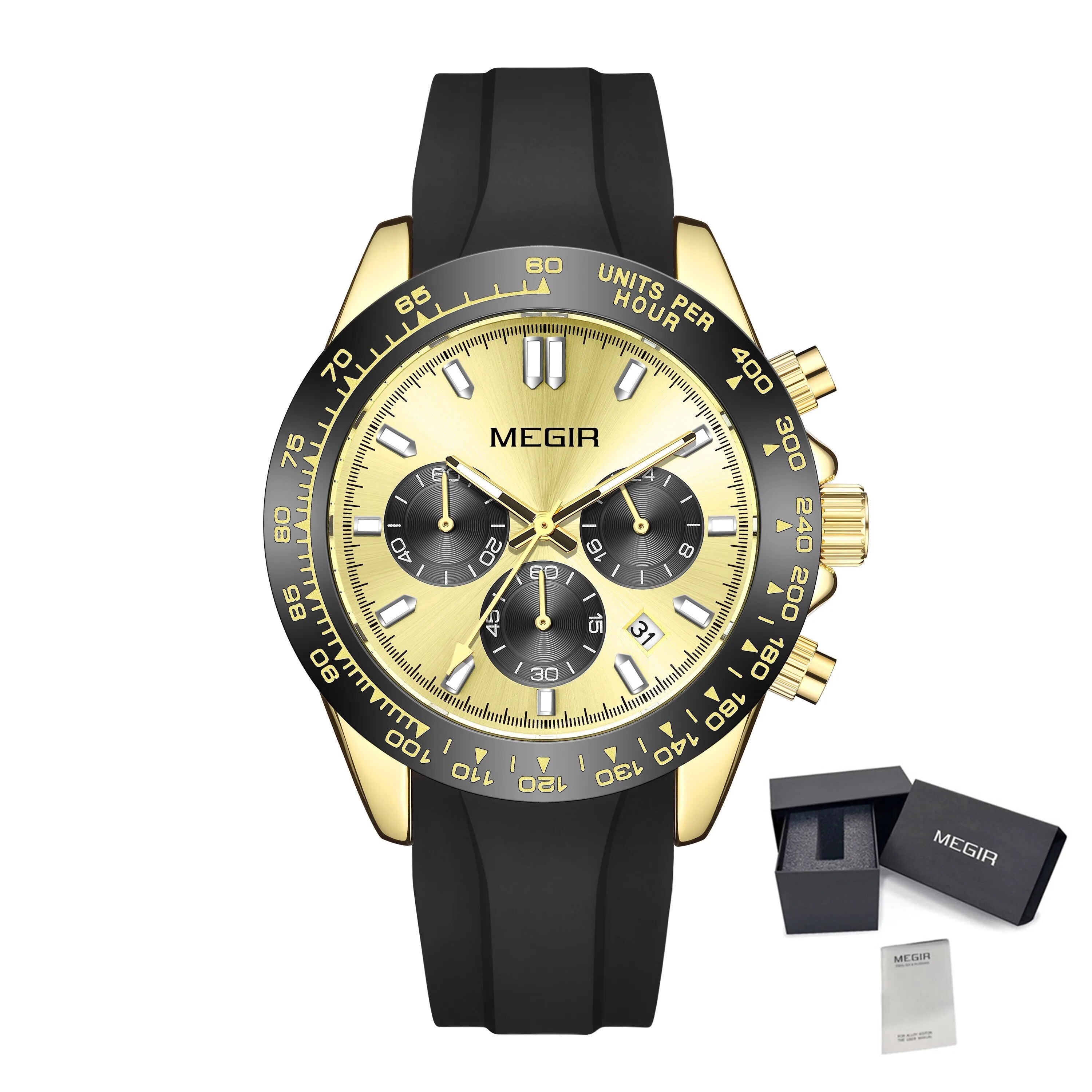 MEGIR Sports Mens Watches Top Brand Men Luxury Military Quartz Watch Silicone Luminous Chronograph Man Clock Wrist Watch 8104-14