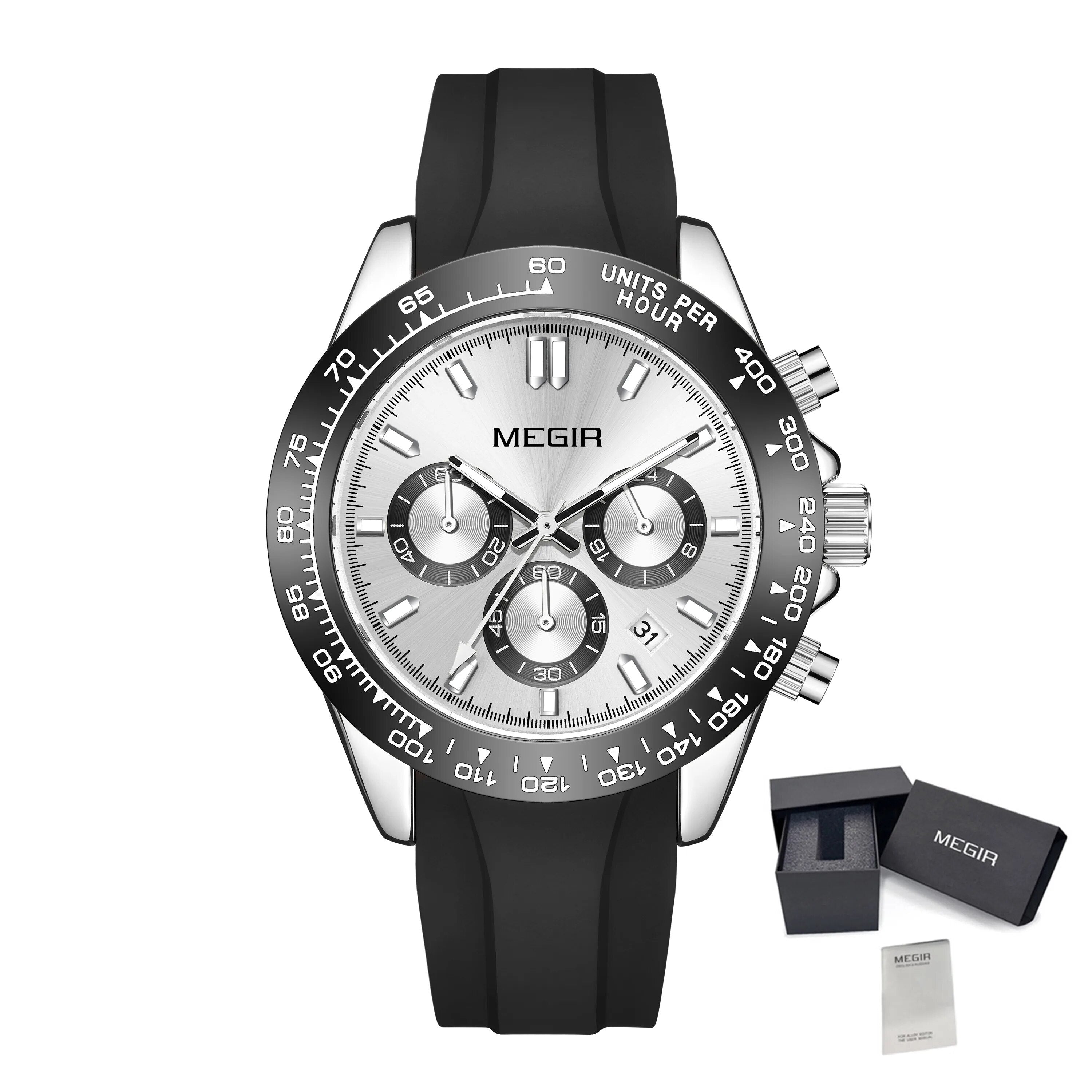 MEGIR Sports Mens Watches Top Brand Men Luxury Military Quartz Watch Silicone Luminous Chronograph Man Clock Wrist Watch 8104-15