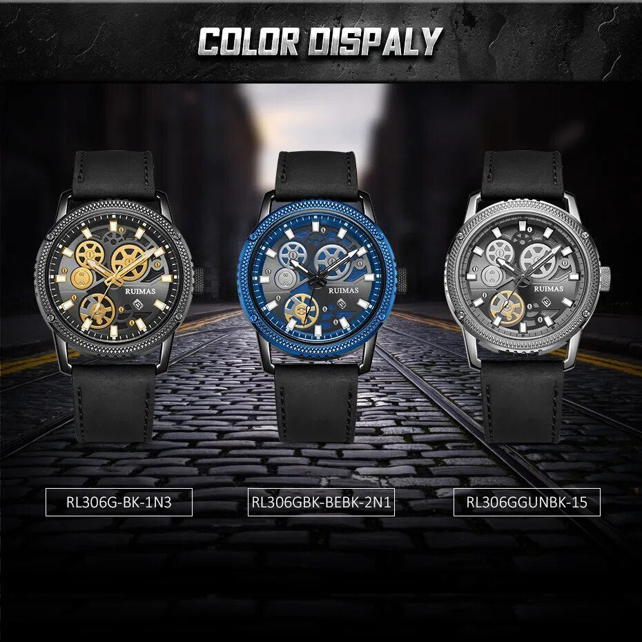RUIMAS Relogio Masculino Luxury Leather Band Quartz Wristwatch Men Big Dial Moda Watches Waterproof Sport Military Reloj Hombre-5