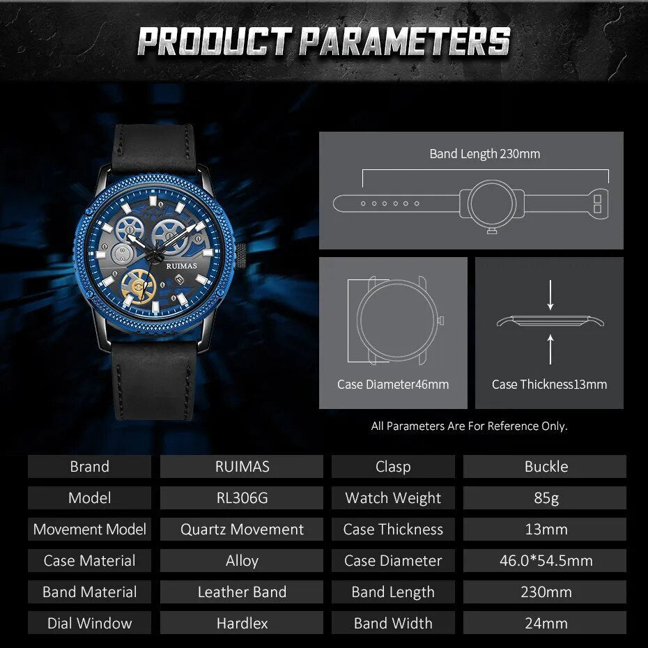 RUIMAS Relogio Masculino Luxury Leather Band Quartz Wristwatch Men Big Dial Moda Watches Waterproof Sport Military Reloj Hombre-4