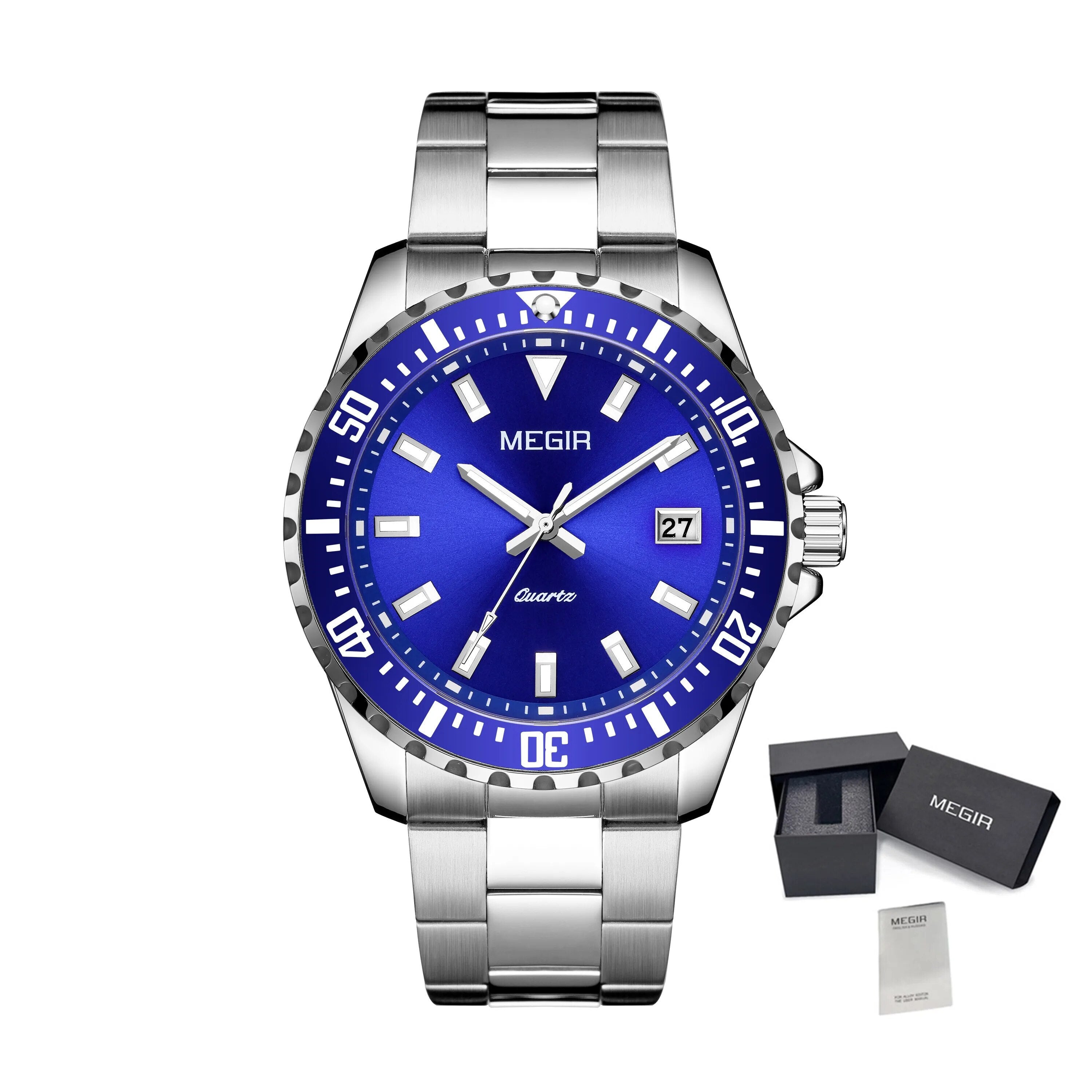 MEGIR Fashion Men Watches Top Luxury Stainless Steel Quartz Wristwatch Calendar Luminous Clock Large Dial Relogio Masculino-15