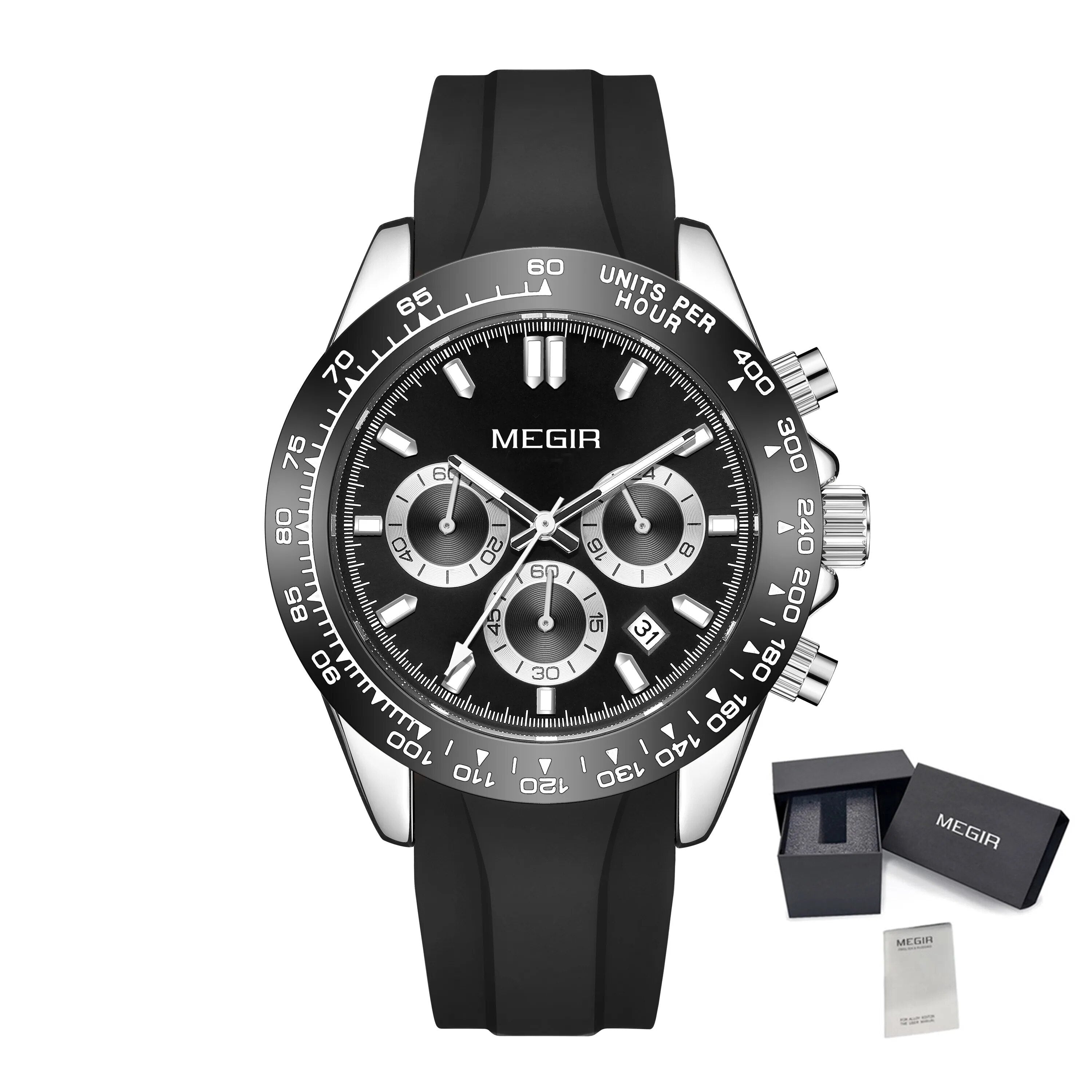 MEGIR Sports Mens Watches Top Brand Men Luxury Military Quartz Watch Silicone Luminous Chronograph Man Clock Wrist Watch 8104-16