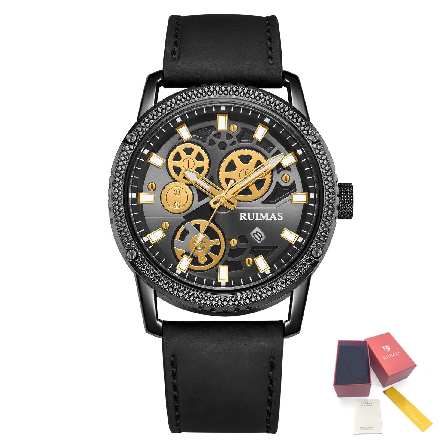 RUIMAS Relogio Masculino Luxury Leather Band Quartz Wristwatch Men Big Dial Moda Watches Waterproof Sport Military Reloj Hombre-12