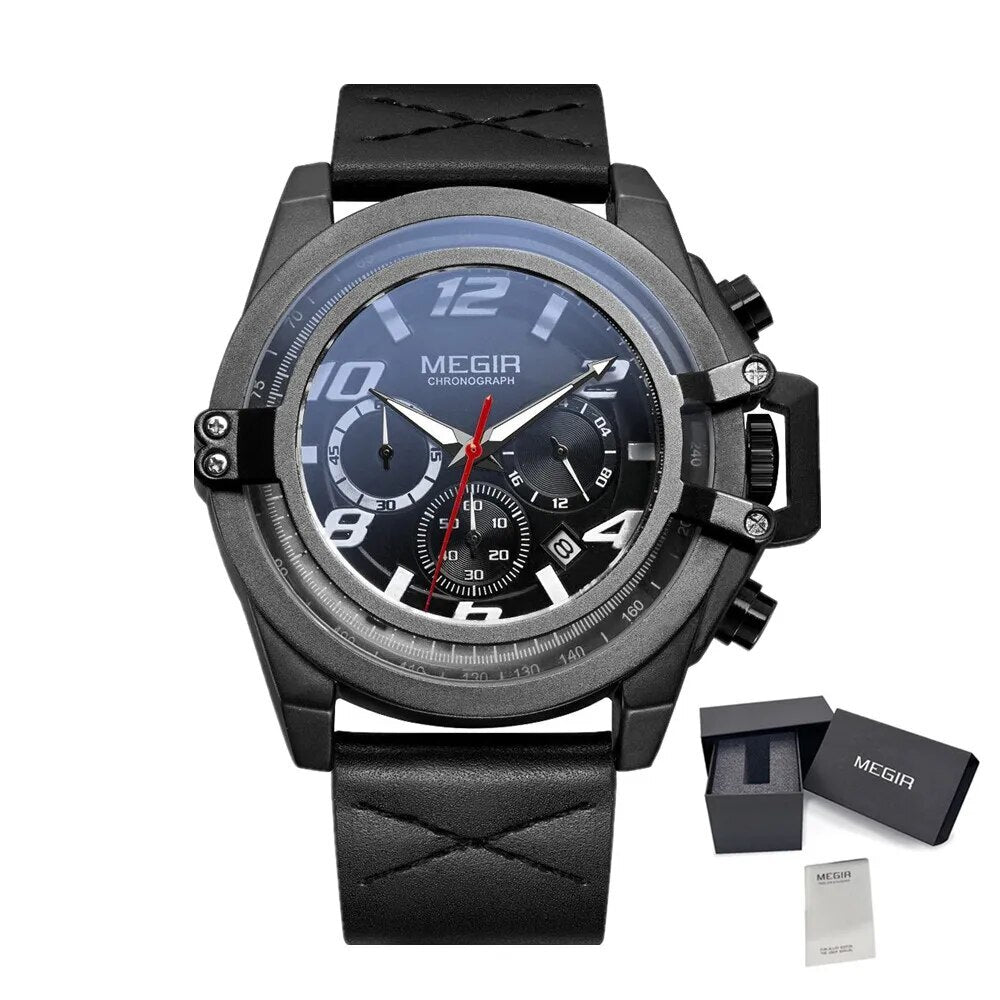 MEGIR Fashion Mens Watch Top Brand Luxury Sports Watches Waterproof Quartz Clock Leather Military Wrist Watch Relogio Masculino-12