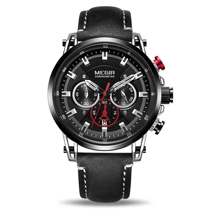 MEGIR Men Sports Watches Top Brand Luxury Leather Quartz Watch Men Clock Waterproof Army Military Wristwatches Relogio Masculino-12