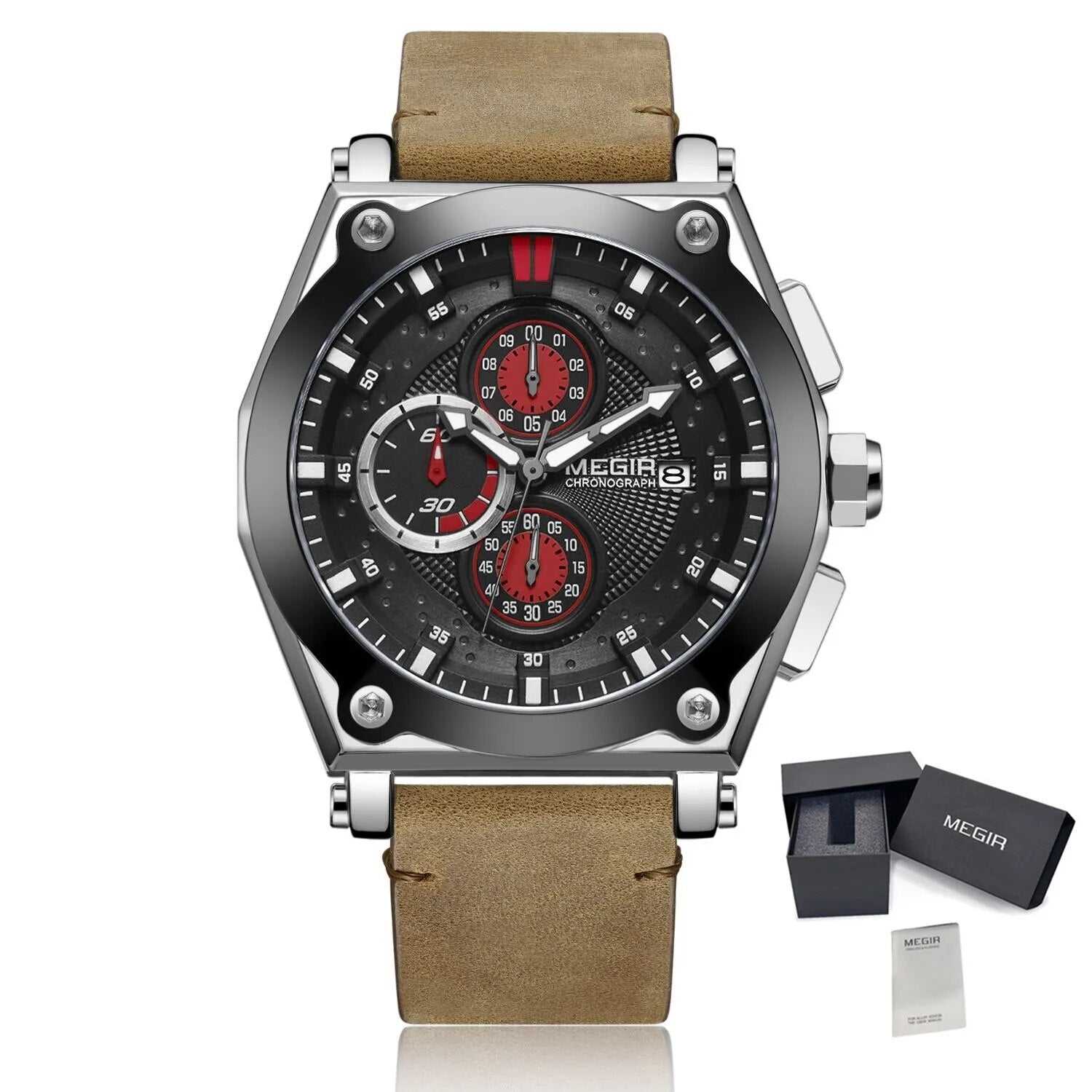 MEGIR Blue Quartz Men Watches Top Brand Leather Strap Chronograph Sport Wrist Watch Men Clock Relogio Masculino Reloj Hombre-14