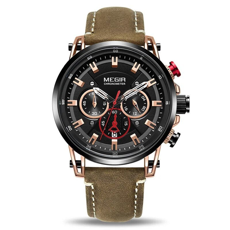 MEGIR Men Sports Watches Top Brand Luxury Leather Quartz Watch Men Clock Waterproof Army Military Wristwatches Relogio Masculino-11