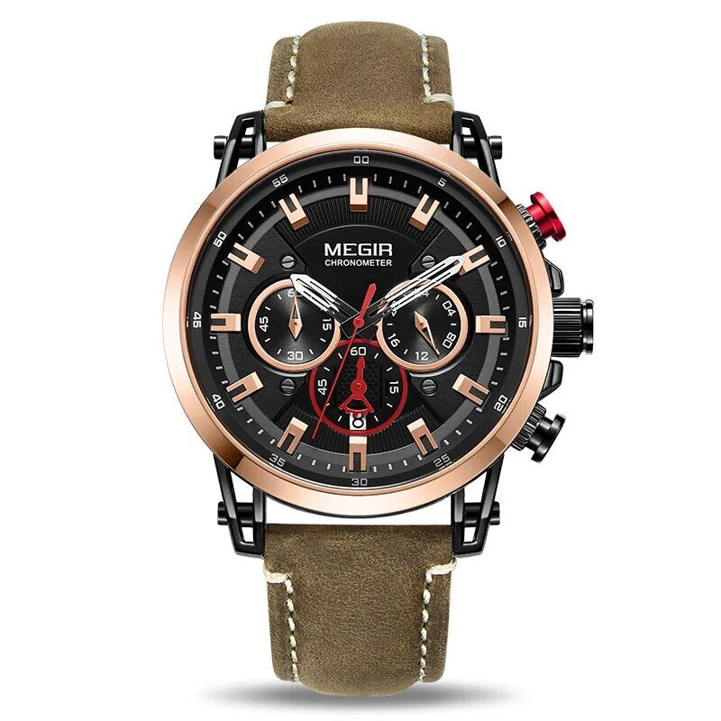 MEGIR Men Sports Watches Top Brand Luxury Leather Quartz Watch Men Clock Waterproof Army Military Wristwatches Relogio Masculino-13