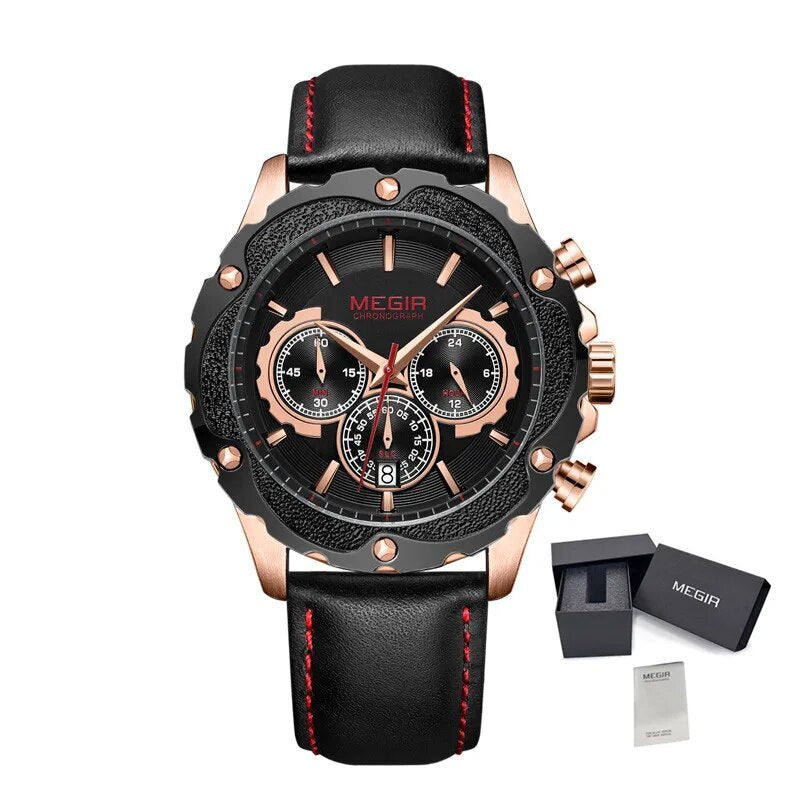 MEGIR Luxury Sports Watches for Men Waterproof Quartz Wrist Watch Chronograph Fashion Leather Military Clock Reloj Hombre 2070-10