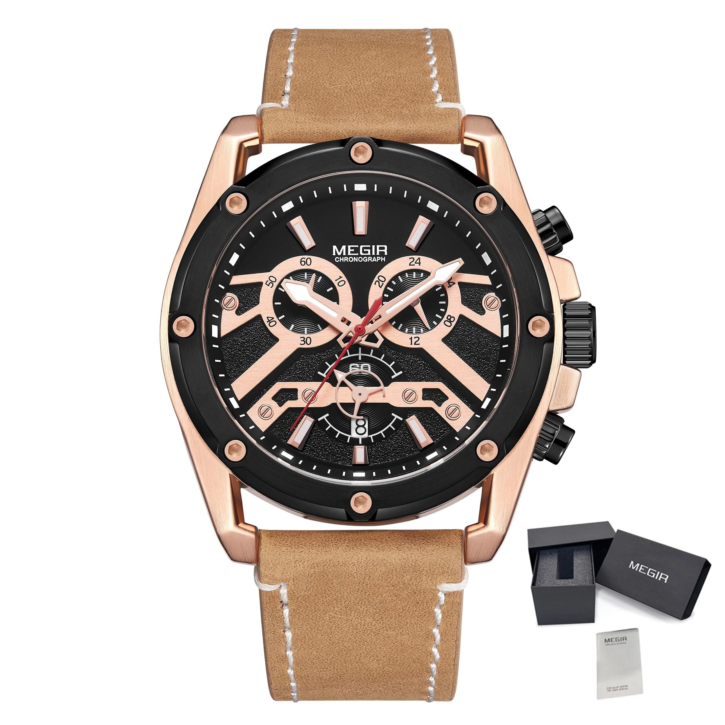 MEGIR Luxury Watch Men Military Sports Watches Leather Quartz Casual Chronograph Man WristWatch? Waterproof Date Clock 2120-13