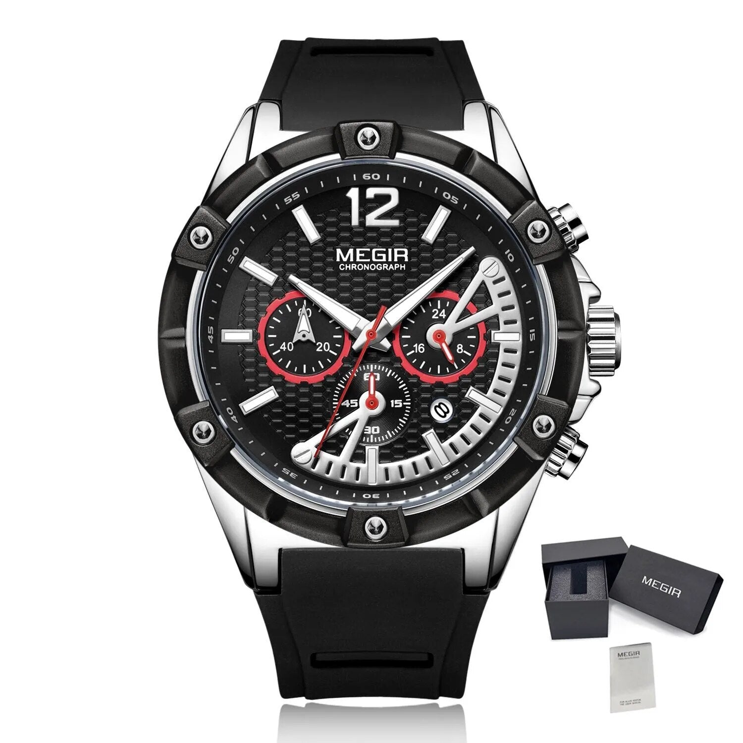 MEGIR Fashion Mens Watches Top Brand Luxury Silicone Sport Military Watch Chronograph Date Waterproof Wristwatch Male Clock 2083-14