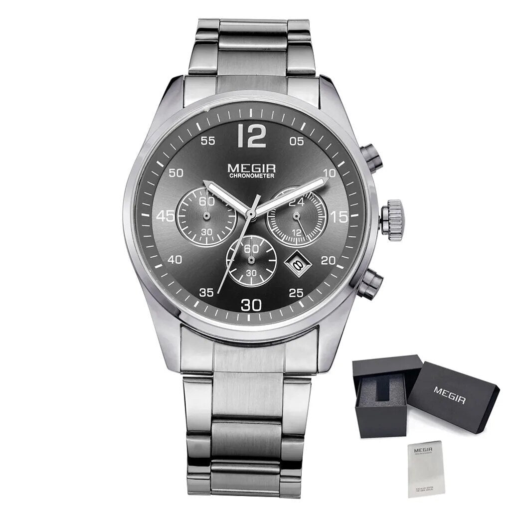 MEGIR Fashion Men Watches Luxury Stainless Steel Business Wristwatch Waterproof Date Quartz Man Clock Relogio Masculino-16