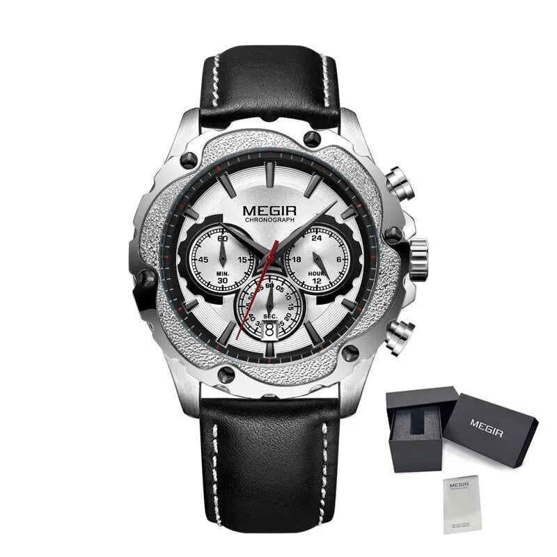 MEGIR Luxury Sports Watches for Men Waterproof Quartz Wrist Watch Chronograph Fashion Leather Military Clock Reloj Hombre 2070-11