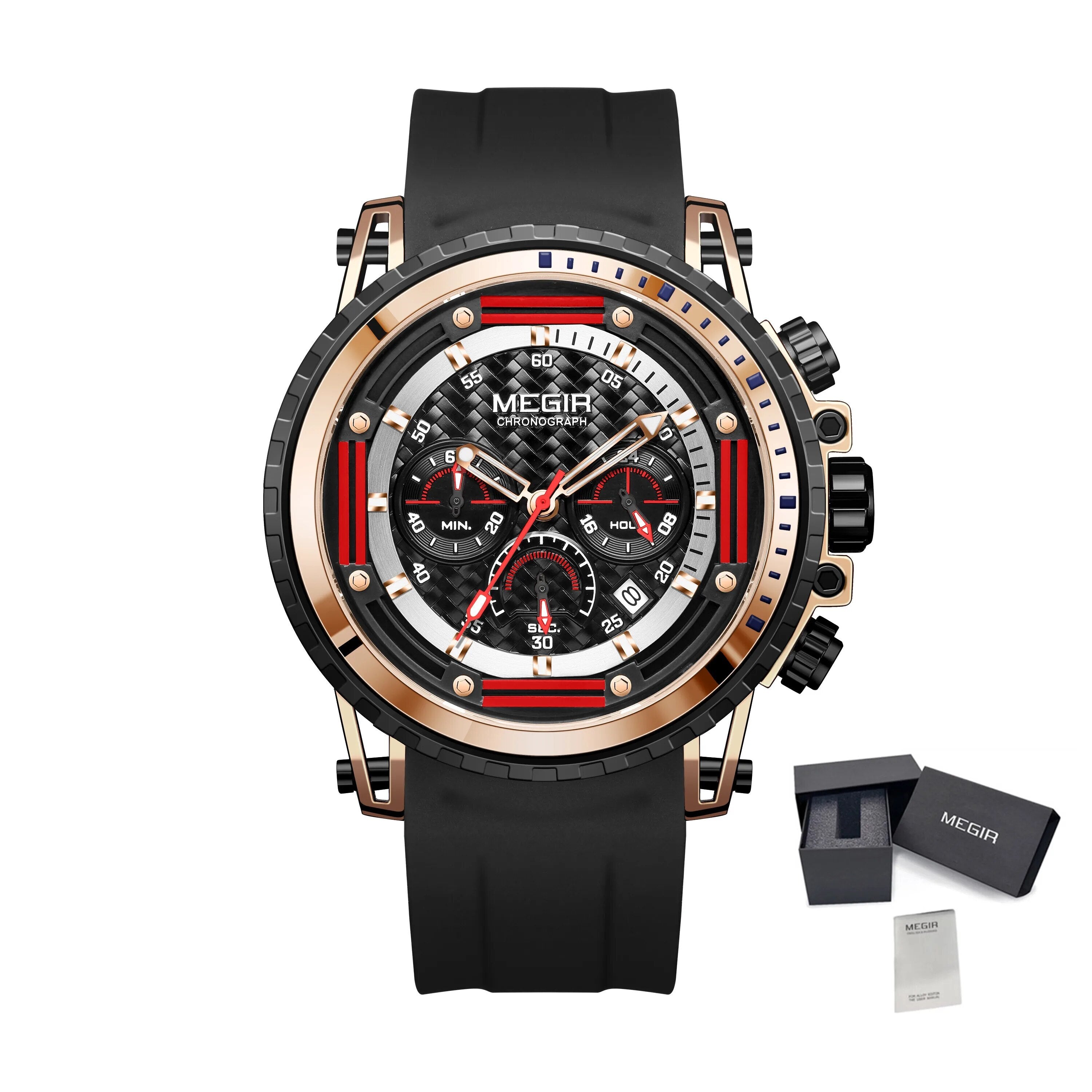 MEGIR Men's Sports Military Watches Fashion Luxury Quartz Wristwatch Silicone Strap Waterproof Chronograph Luminous Male Clock-14