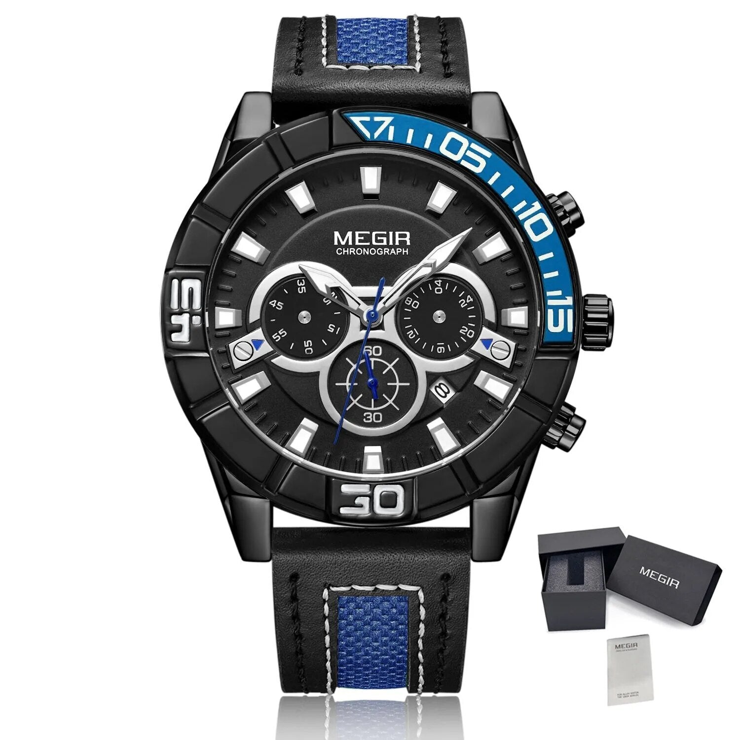 MEGIR Watches for Mens Top Brand Luxury Military Sports Watches Chronograph Leather Waterproof Date Quartz Wristwatch Man Clock-12