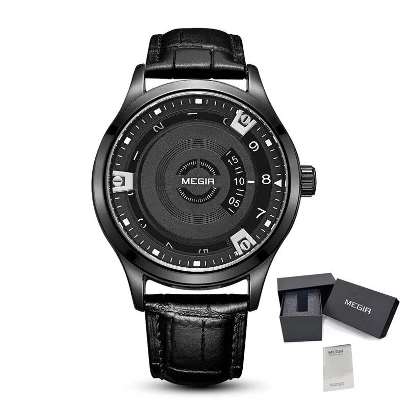 MEGIR Mens Watches Top Brand Luxury Leather Sport Military Watches Male Clock Waterproof Fashion Casual Quartz Wristwatch 1067-10