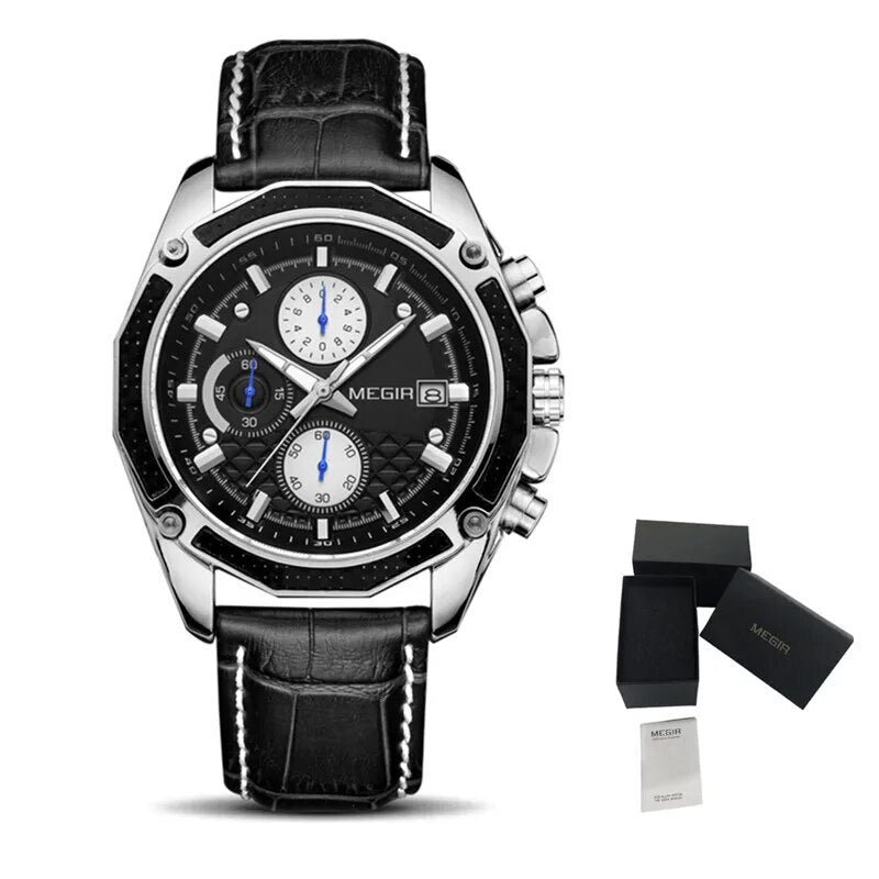 MEGIR Fashion Luxury Sport Watches Luxury Brand Waterproof Leather Chronograph Quartz Military Wristwatch Clock for Men 2015-16