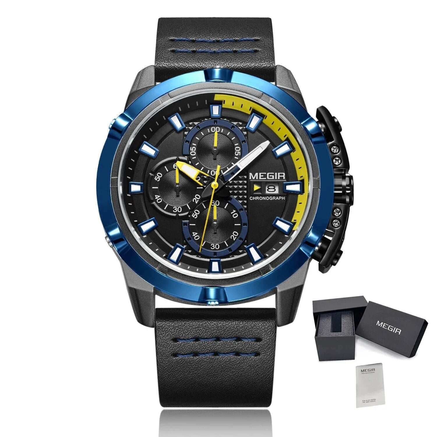 MEGIR Luxury Men's Watch Top Brand Fashion Sports Military Watches for Men Waterproof Quartz Wristwatch Leather Clock Man 2062-14