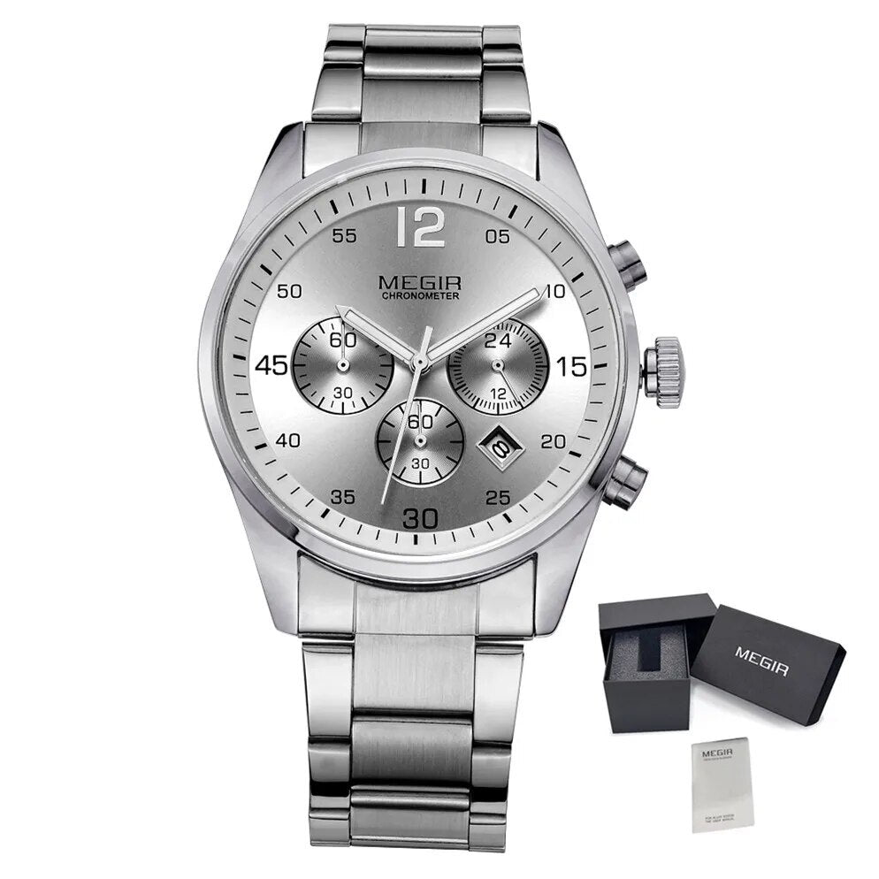 MEGIR Fashion Men Watches Luxury Stainless Steel Business Wristwatch Waterproof Date Quartz Man Clock Relogio Masculino-14