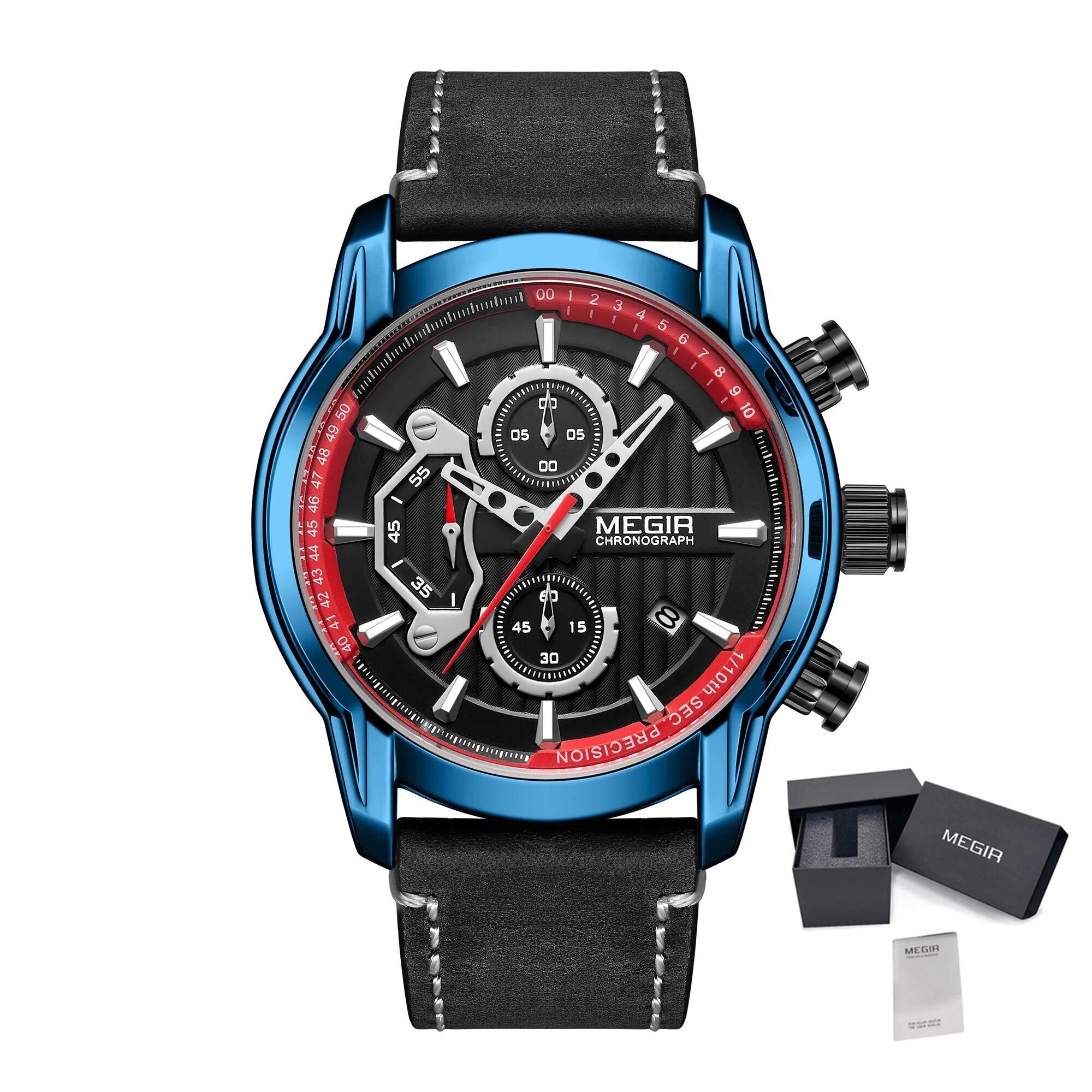 MEGIR Fashion Mens Watches Waterproof Luminous Sports Wrist Watch Man Leather Chronograph Quartz Wristwatch Reloj Hombre 2104-13