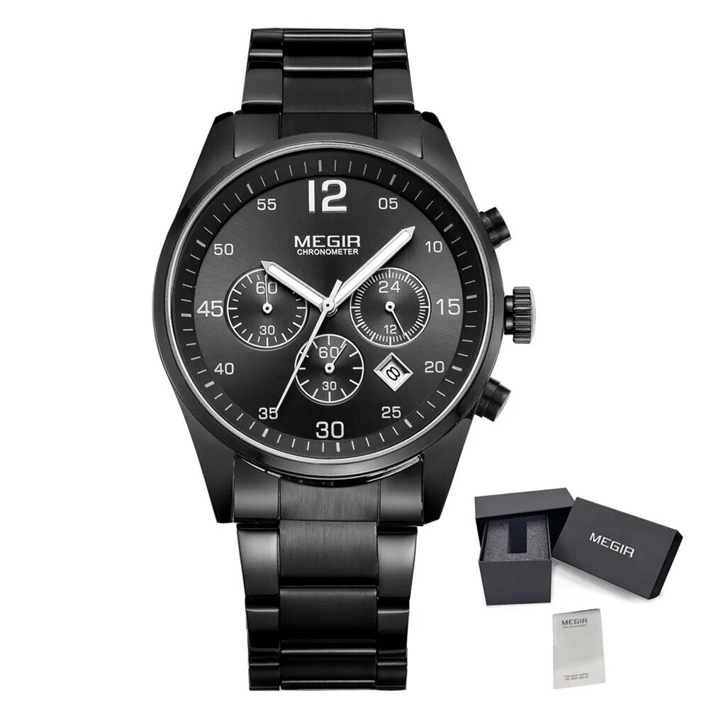 MEGIR Fashion Men Watches Luxury Stainless Steel Business Wristwatch Waterproof Date Quartz Man Clock Relogio Masculino-17
