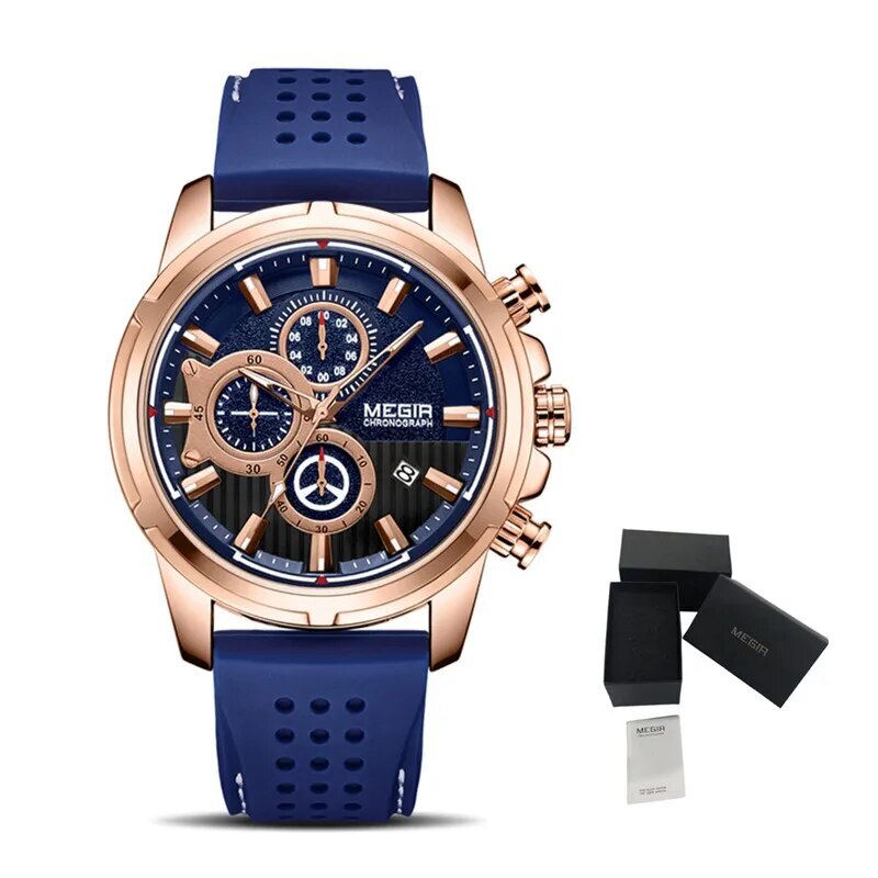 MEGIR Brand Luxury Sport Quartz Watch Silicone Chronograph Men Wristwatches Waterproof Male Calendar Clock Wrist Watch 2101-16
