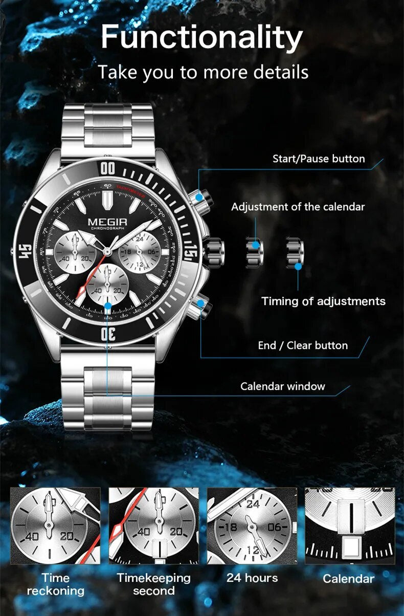 MEGIR Watch with Chronograph Men Fashion Quartz Military Waterproof Calendar Business Casual Wrist Watches Clock Montre Homme-8