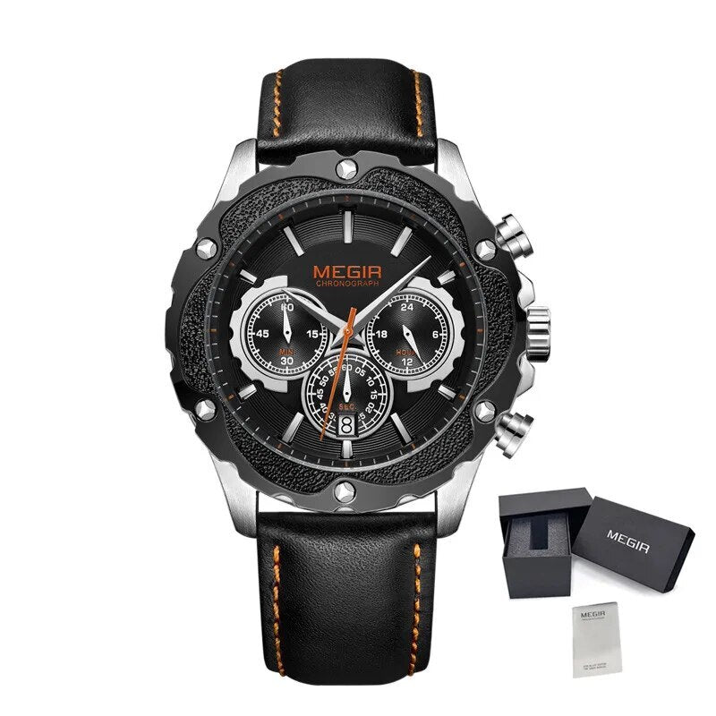 MEGIR Luxury Sports Watches for Men Waterproof Quartz Wrist Watch Chronograph Fashion Leather Military Clock Reloj Hombre 2070-13