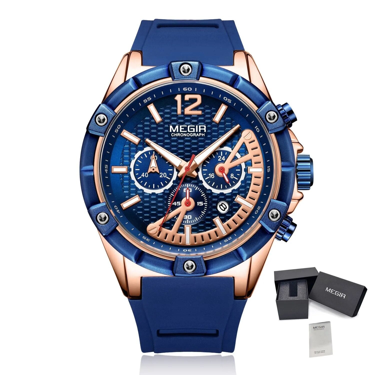 MEGIR Fashion Mens Watches Top Brand Luxury Silicone Sport Military Watch Chronograph Date Waterproof Wristwatch Male Clock 2083-15